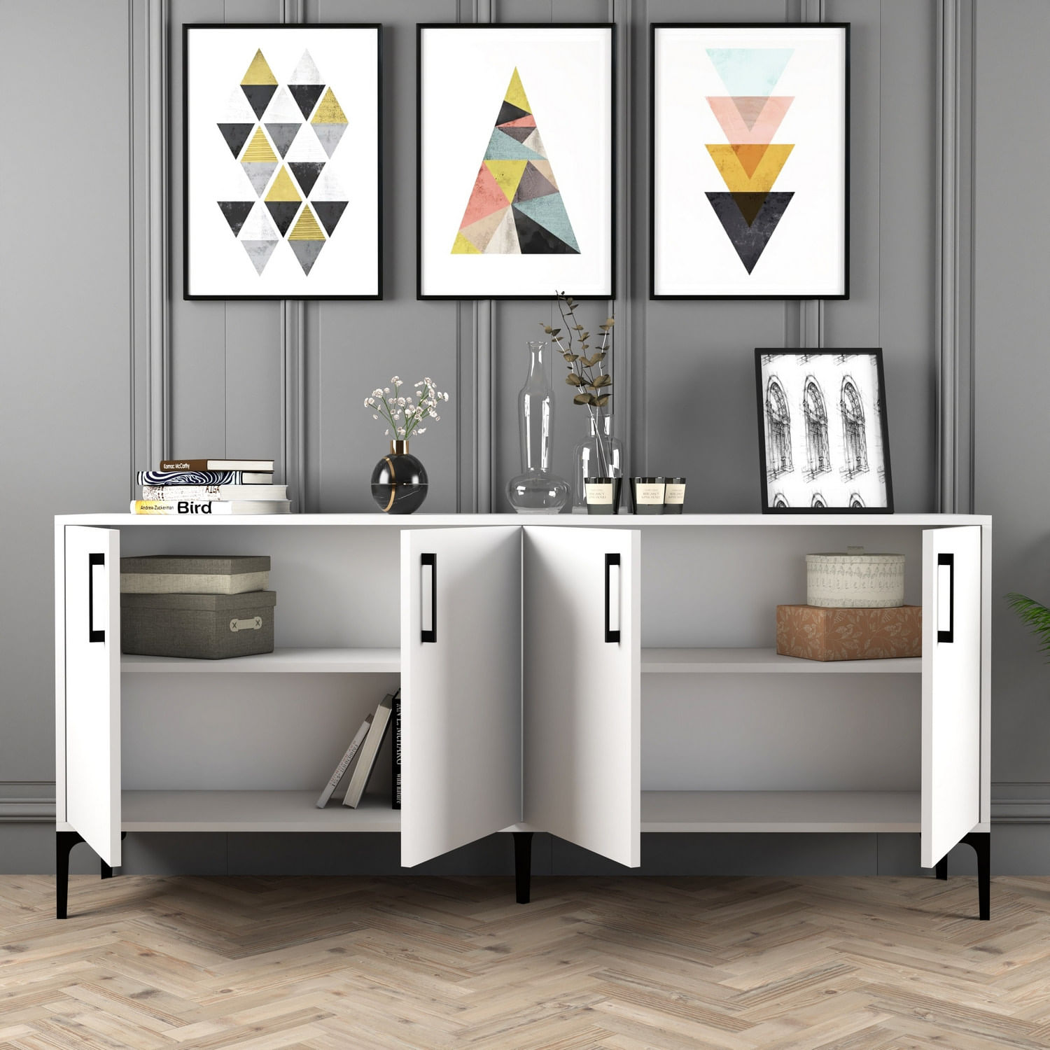 Consola, Hanah Home, panou aglomerat melaminat, alb, 180x35x78 cm — imaginea 5