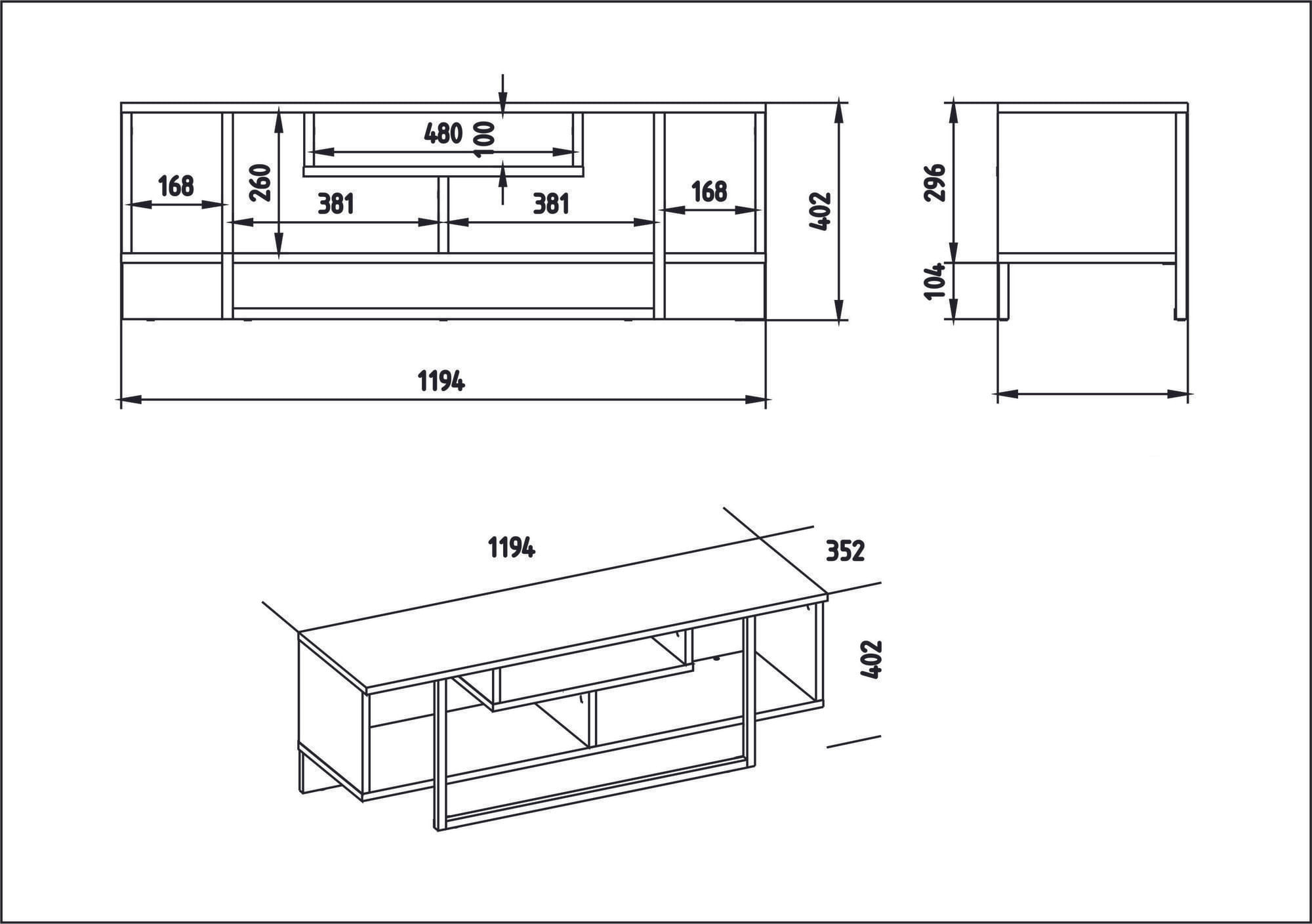 Suport tv, Hanah Home, pal melaminat, alb negru, 119.4x35.2x40.2 cm — imaginea 2