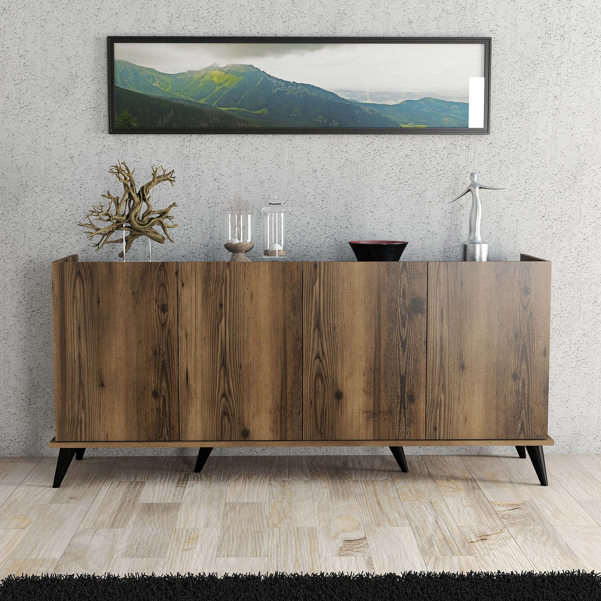 Consola, Hanah Home, panou de particule cu melamina, nuc si marmura neagra, 180x45x80.8 cm — imaginea 3