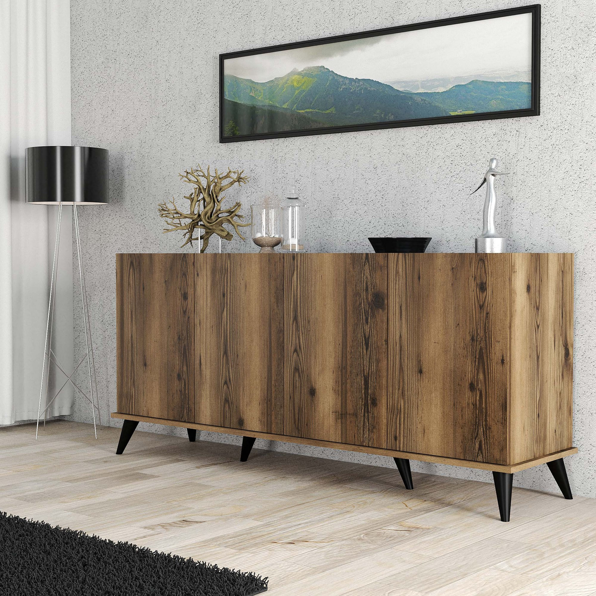 Consola, Hanah Home, panou de particule cu melamina, nuc si marmura neagra, 180x45x80.8 cm — imaginea 7