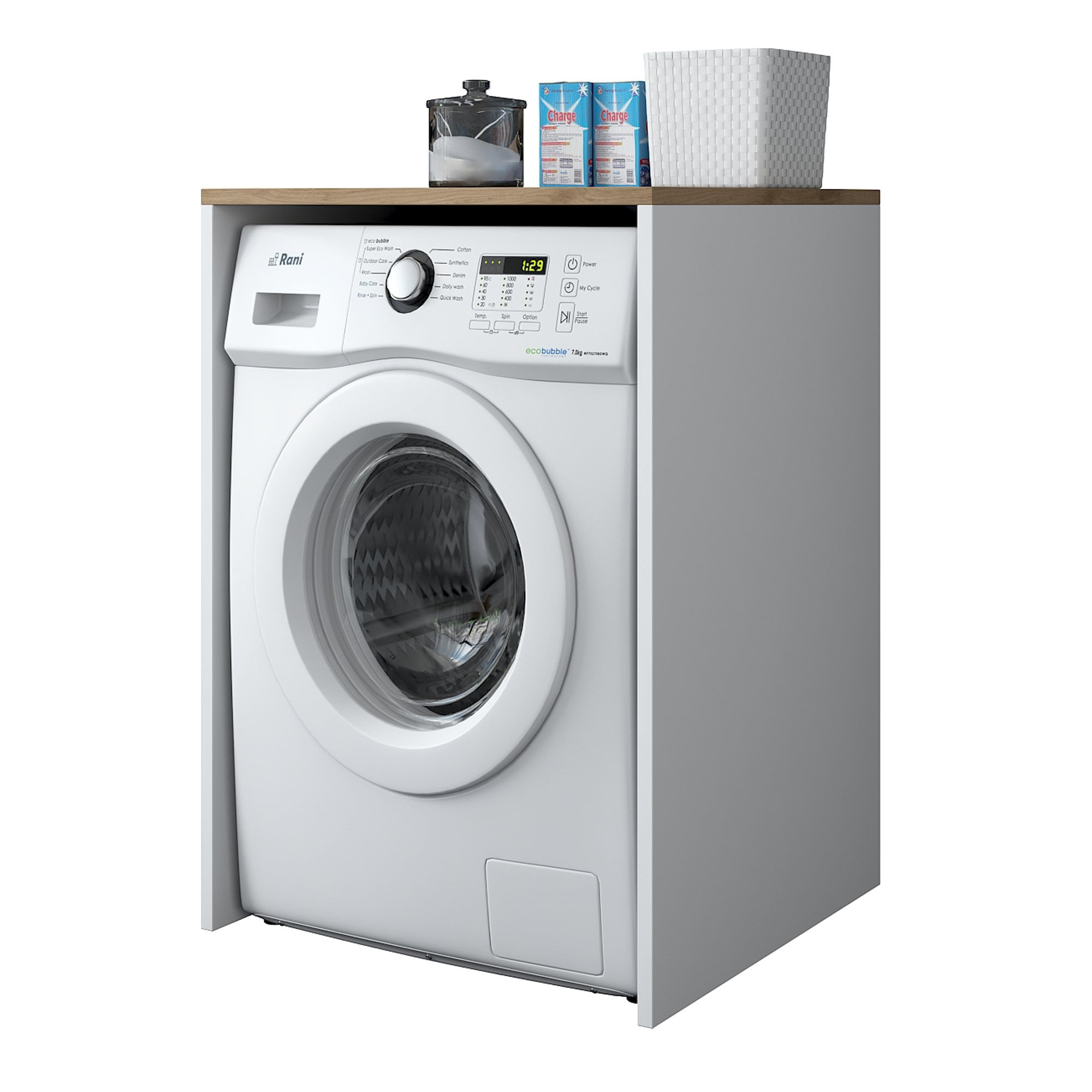 Dulap pentru masina de spalat, Hanah Home, pal melaminat, nuc si alb, 65x60x91.8 cm - 2 | YEO