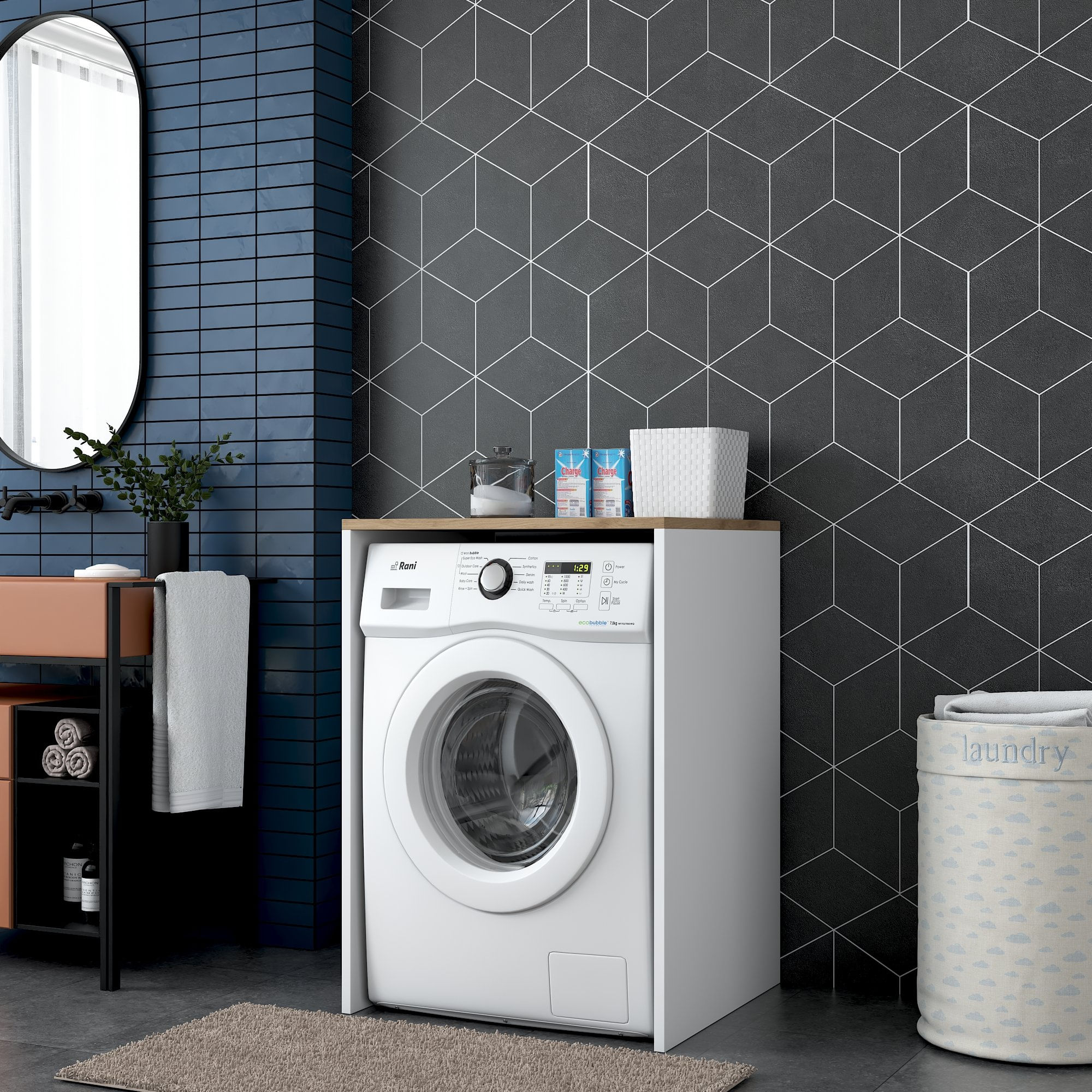 Dulap pentru masina de spalat, Hanah Home, pal melaminat, nuc si alb, 65x60x91.8 cm - imagine 6