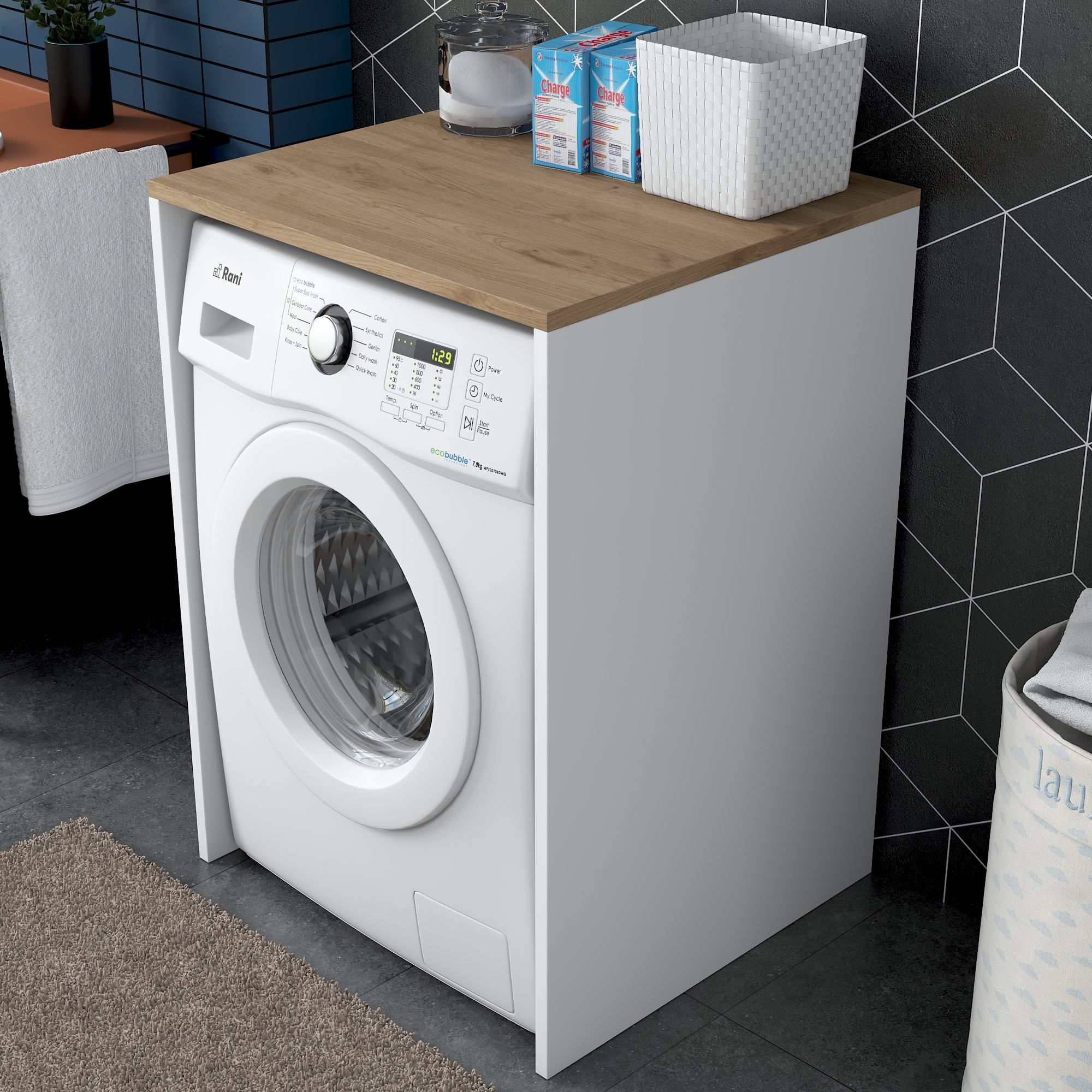 Dulap pentru masina de spalat, Hanah Home, pal melaminat, nuc si alb, 65x60x91.8 cm
