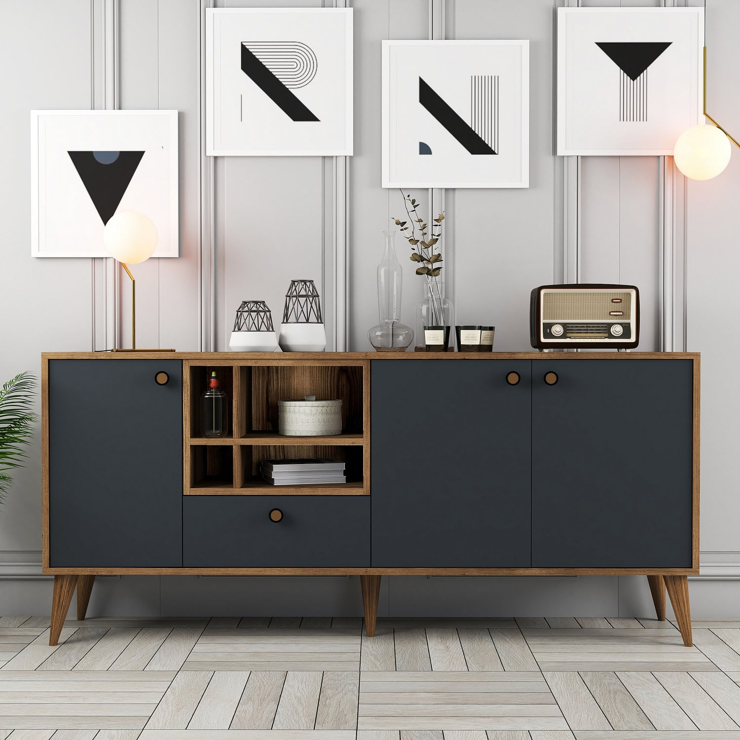 Consola, Hanah Home, pal melaminat, antracit si nuc, 180x35x81 cm — imaginea 7