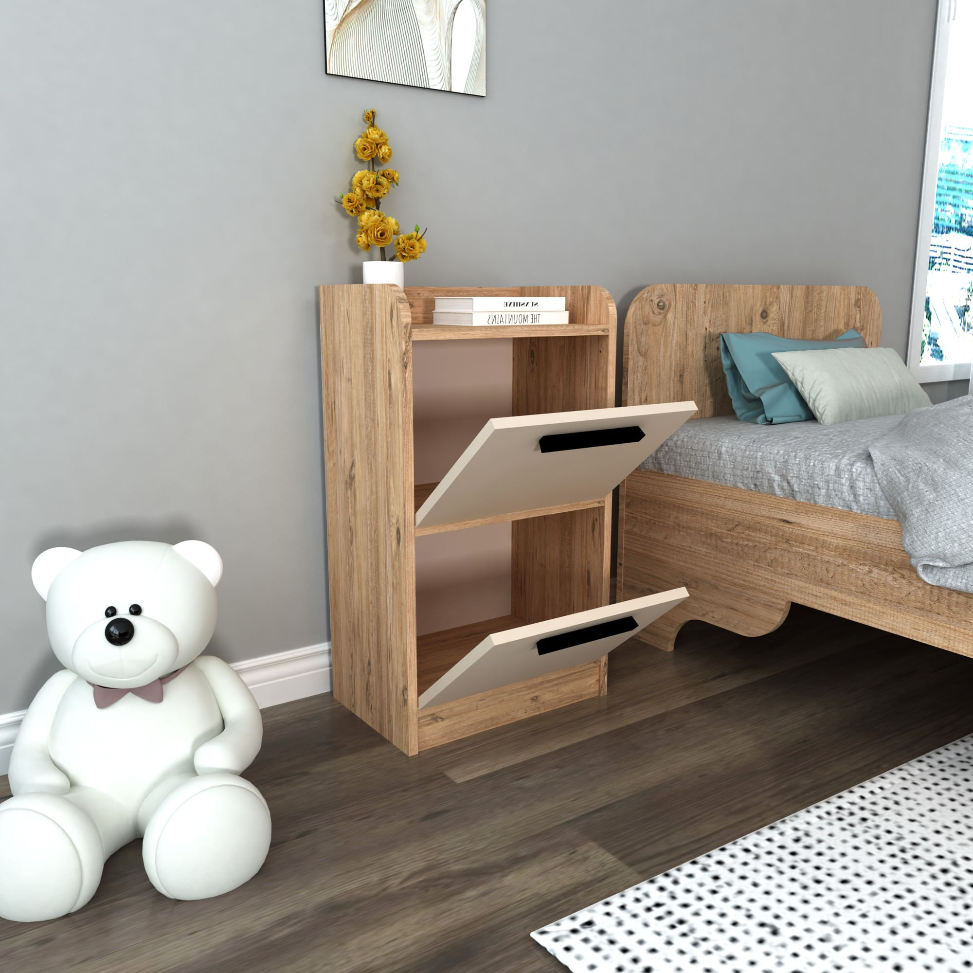 Noptiera, Hanah Home, pal melaminat, pin atlantic bej, 45x79.4x29.6 cm — imaginea 2