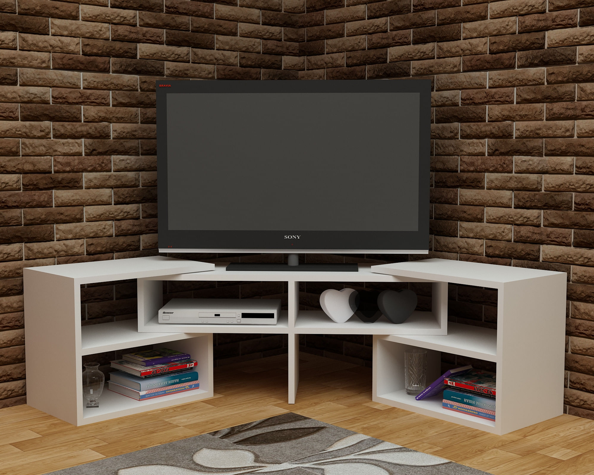 Comoda tv, Hanah Home, pal melaminat, alb, 136.8x40x29.5 cm — imaginea 2