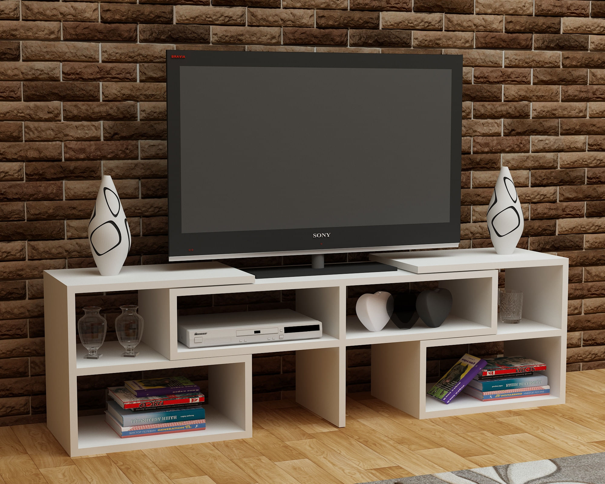 Comoda tv, Hanah Home, pal melaminat, alb, 136.8x40x29.5 cm — imaginea 3