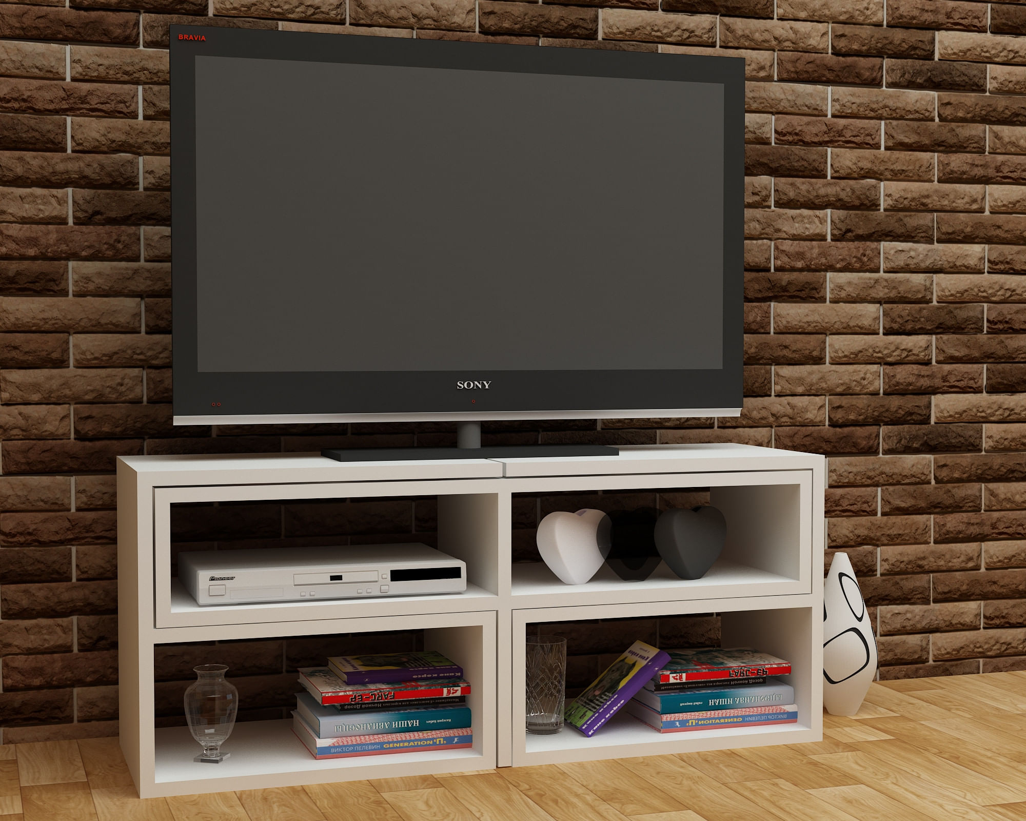 Comoda tv, Hanah Home, pal melaminat, alb, 136.8x40x29.5 cm — imaginea 4