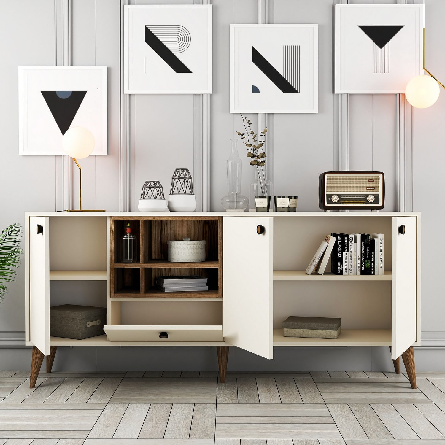 Consola, Hanah Home, pal melaminat, crem, 180x35x81 cm