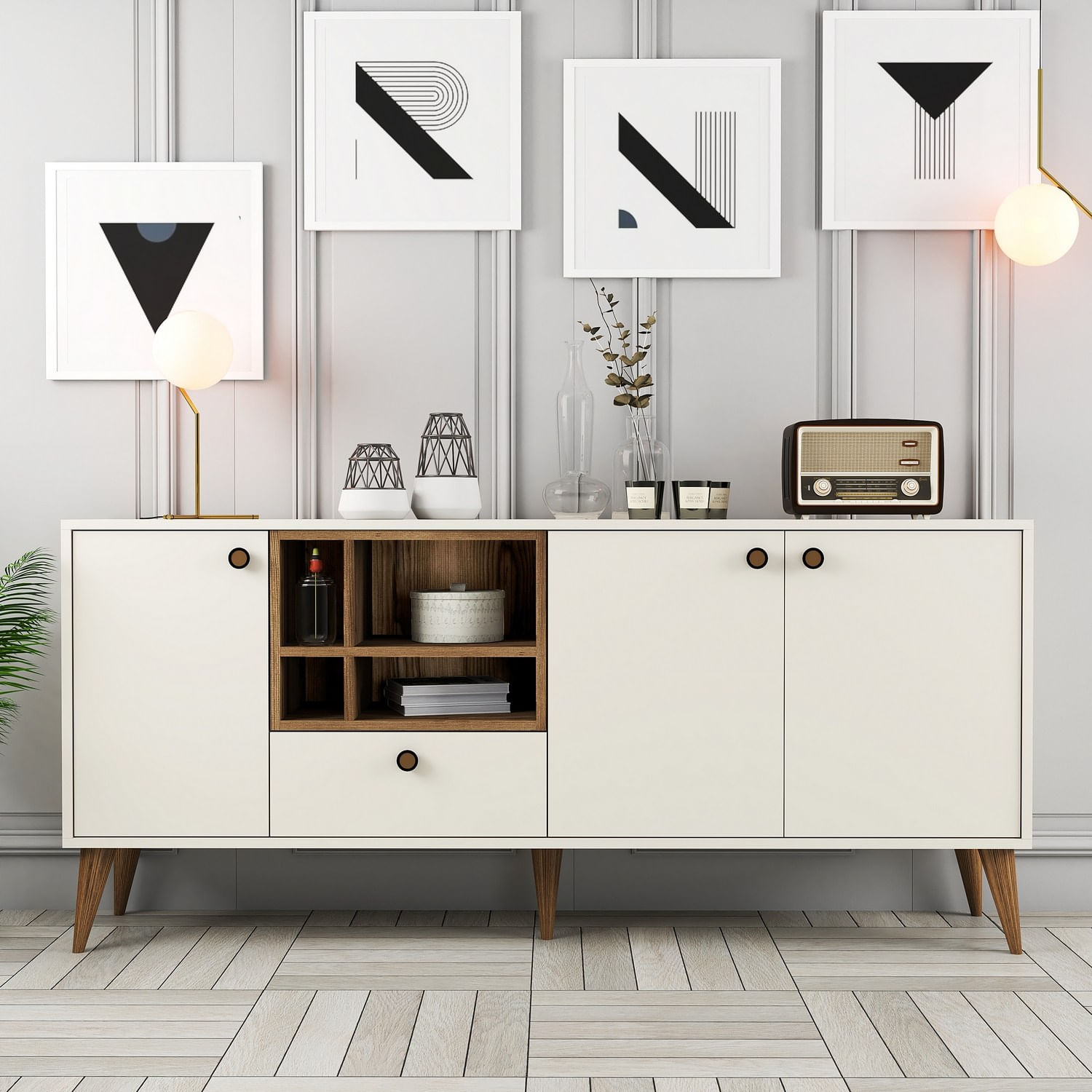 Consola, Hanah Home, pal melaminat, crem, 180x35x81 cm — imaginea 4
