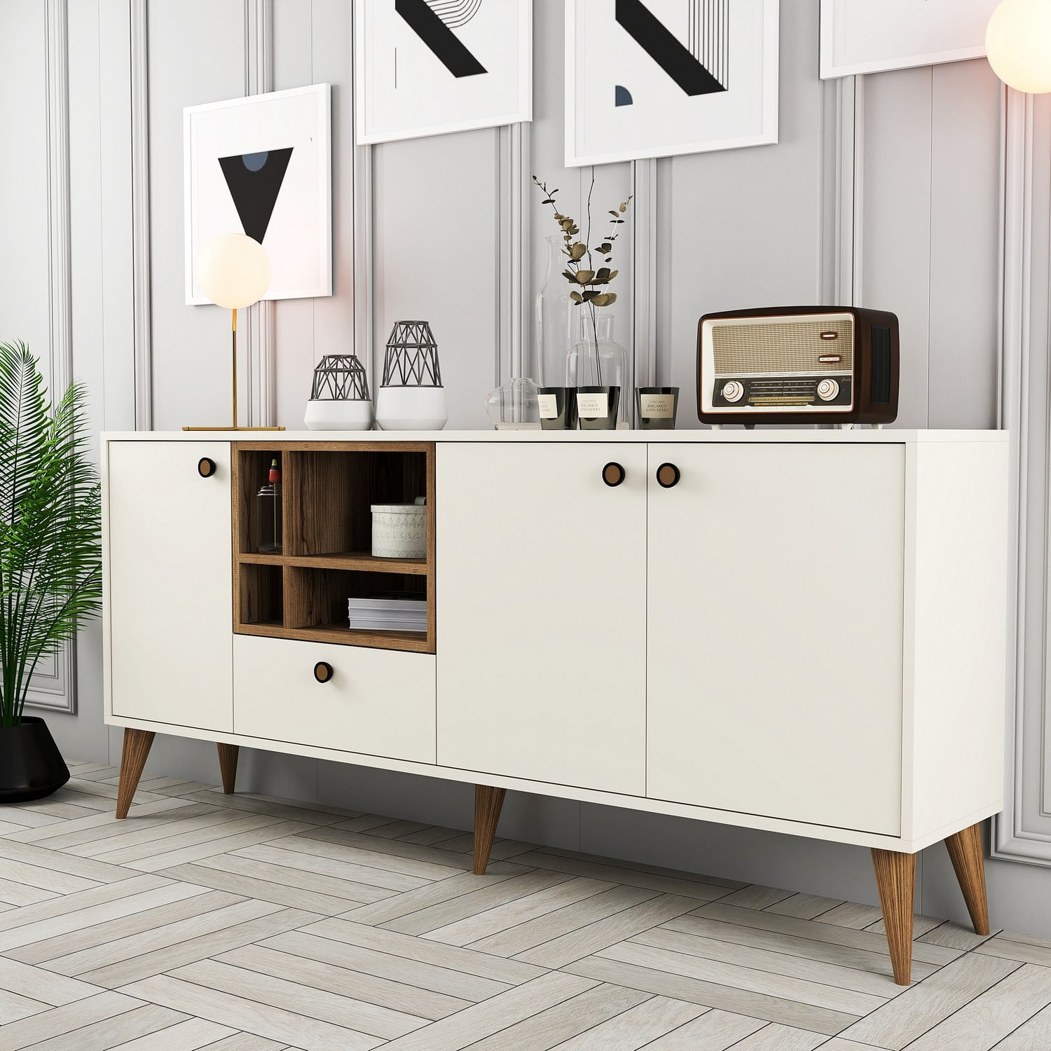 Consola, Hanah Home, pal melaminat, crem, 180x35x81 cm — imaginea 5