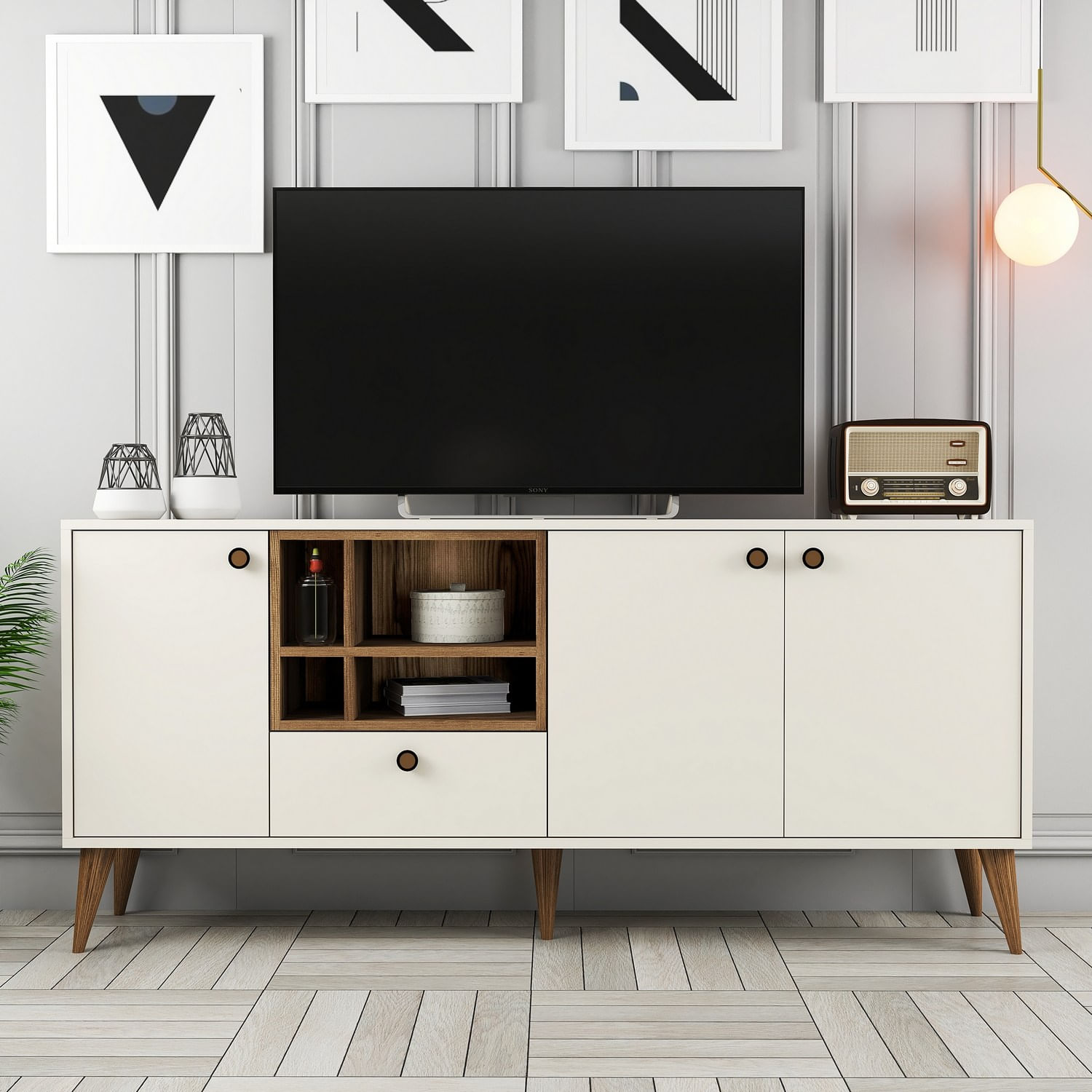 Consola, Hanah Home, pal melaminat, crem, 180x35x81 cm — imaginea 6