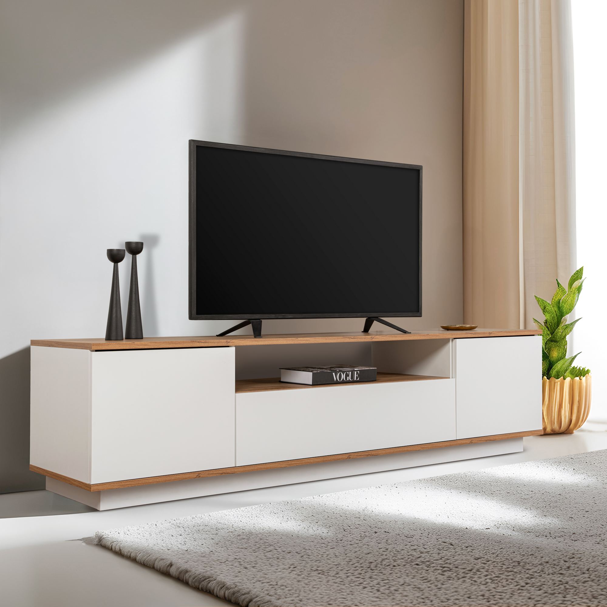 Comoda tv, Hanah Home, pal melaminat, alb si pin atlantic, 180x44.5x44.6 cm — imaginea 6