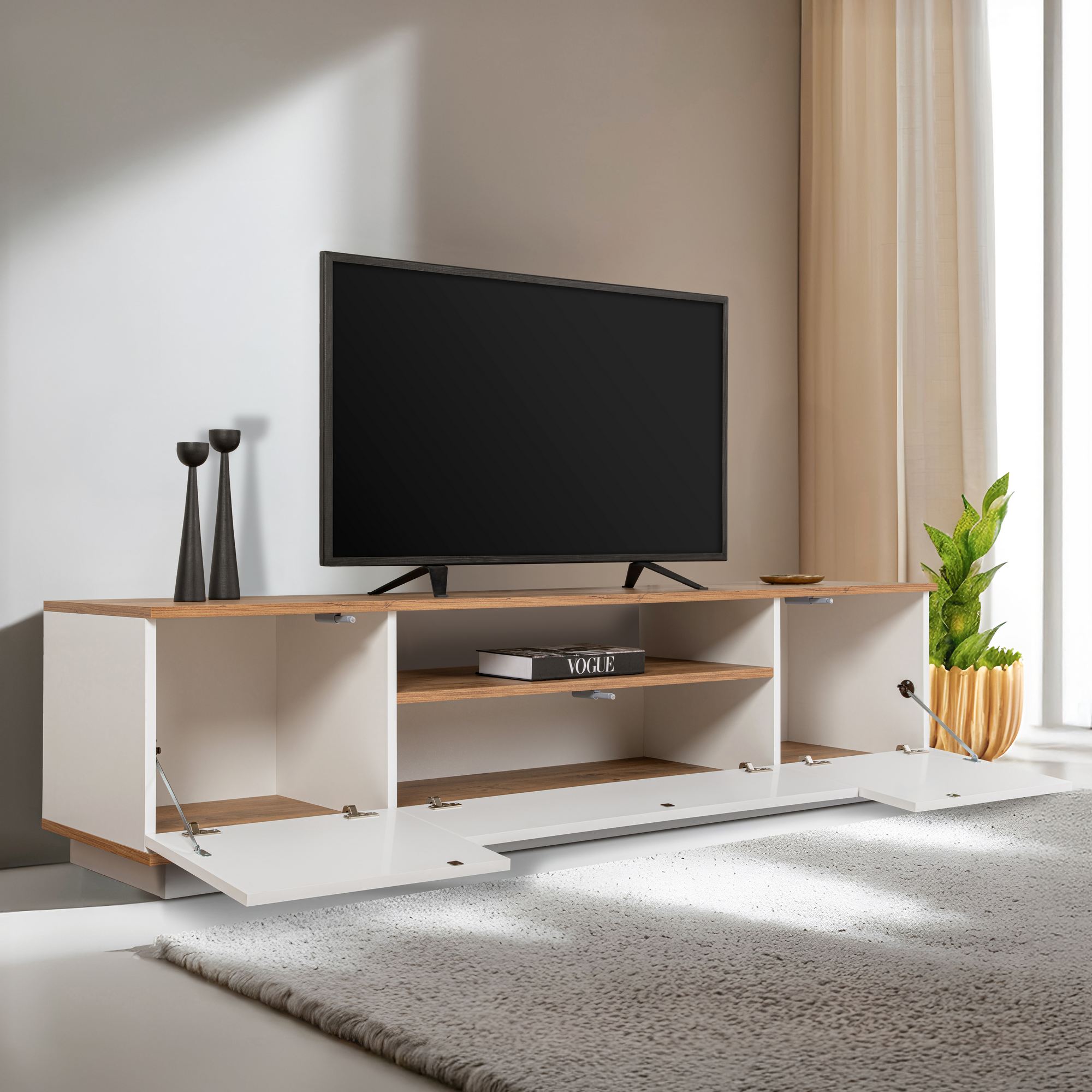 Comoda tv, Hanah Home, pal melaminat, alb si pin atlantic, 180x44.5x44.6 cm — imaginea 7