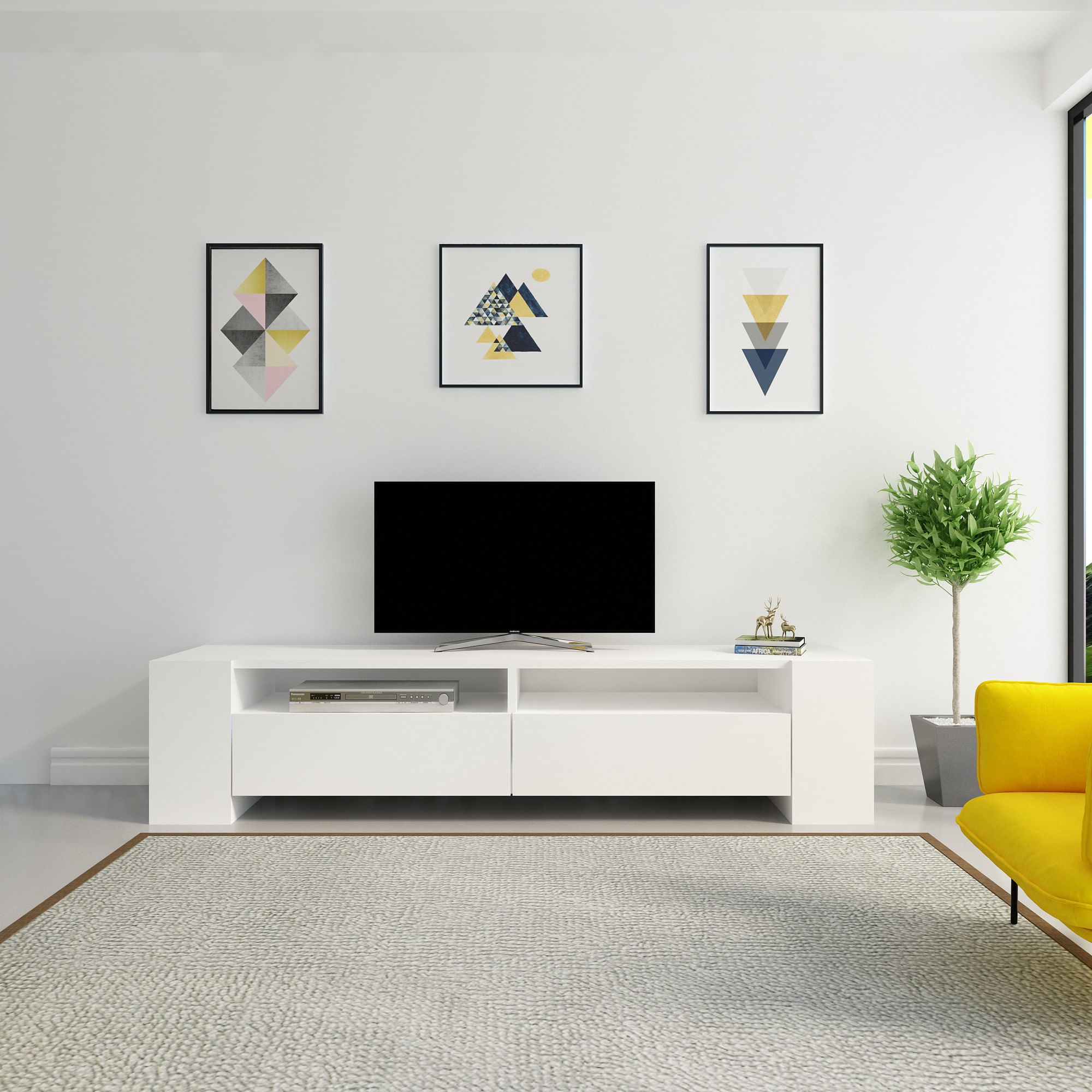 Comoda tv, Hanah Home, pal melaminat, alb, 155x35x35 cm — imaginea 2