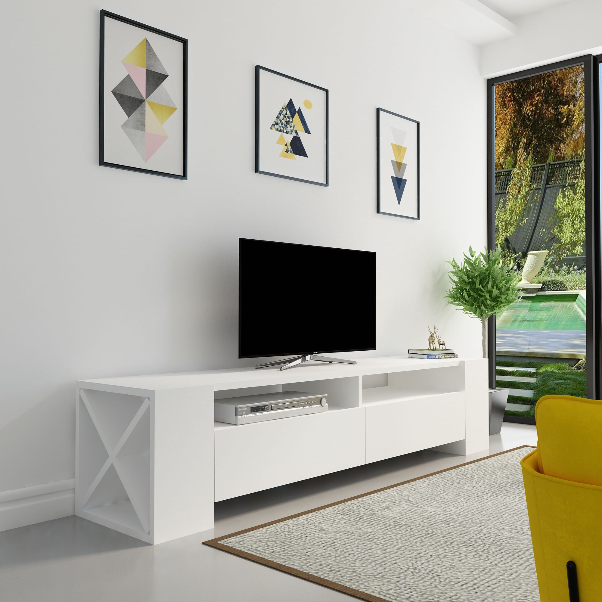 Comoda tv, Hanah Home, pal melaminat, alb, 155x35x35 cm — imaginea 4