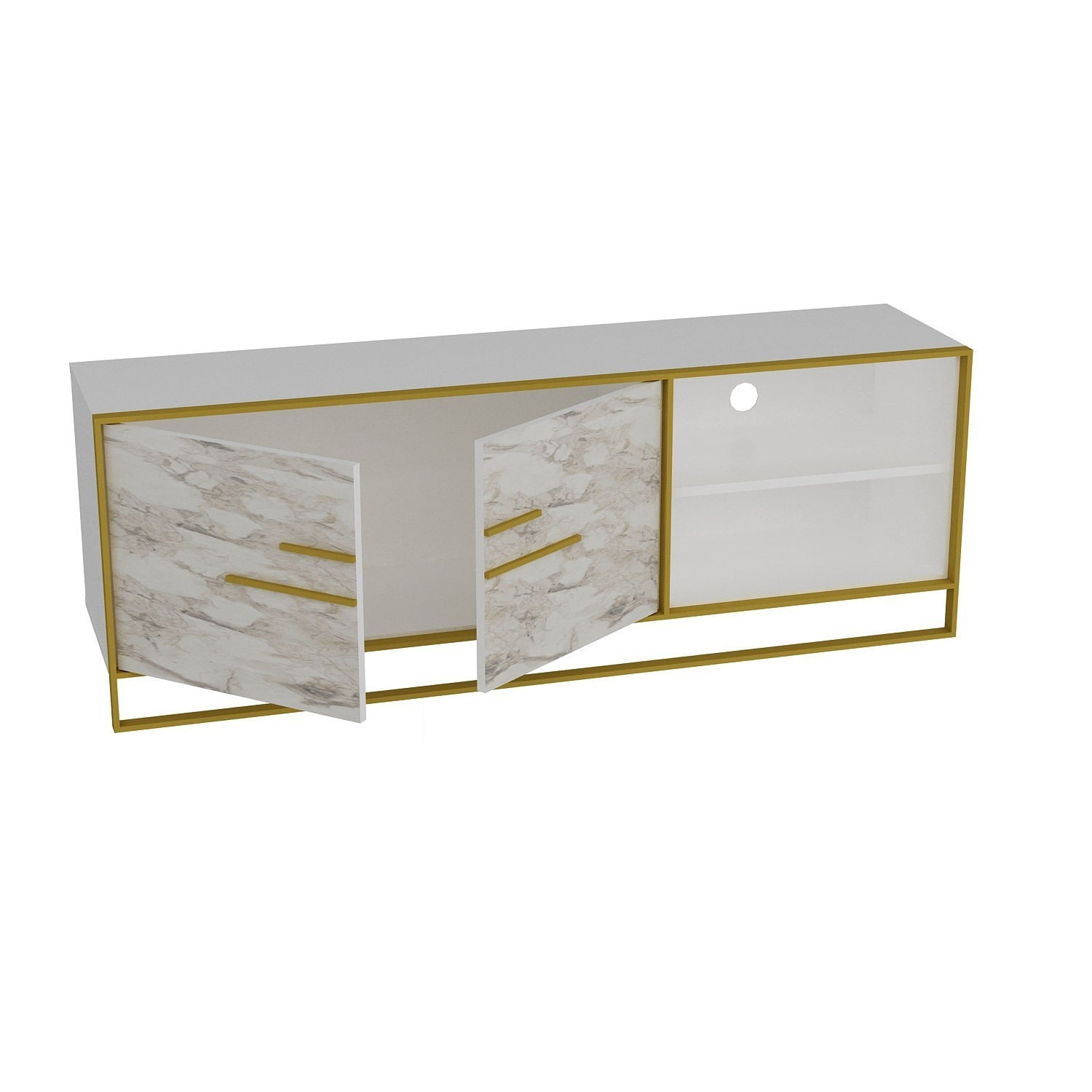 Comoda tv, Hanah Home, pal melaminat, auriu alb, 160x38.5x56.6 cm — imaginea 3