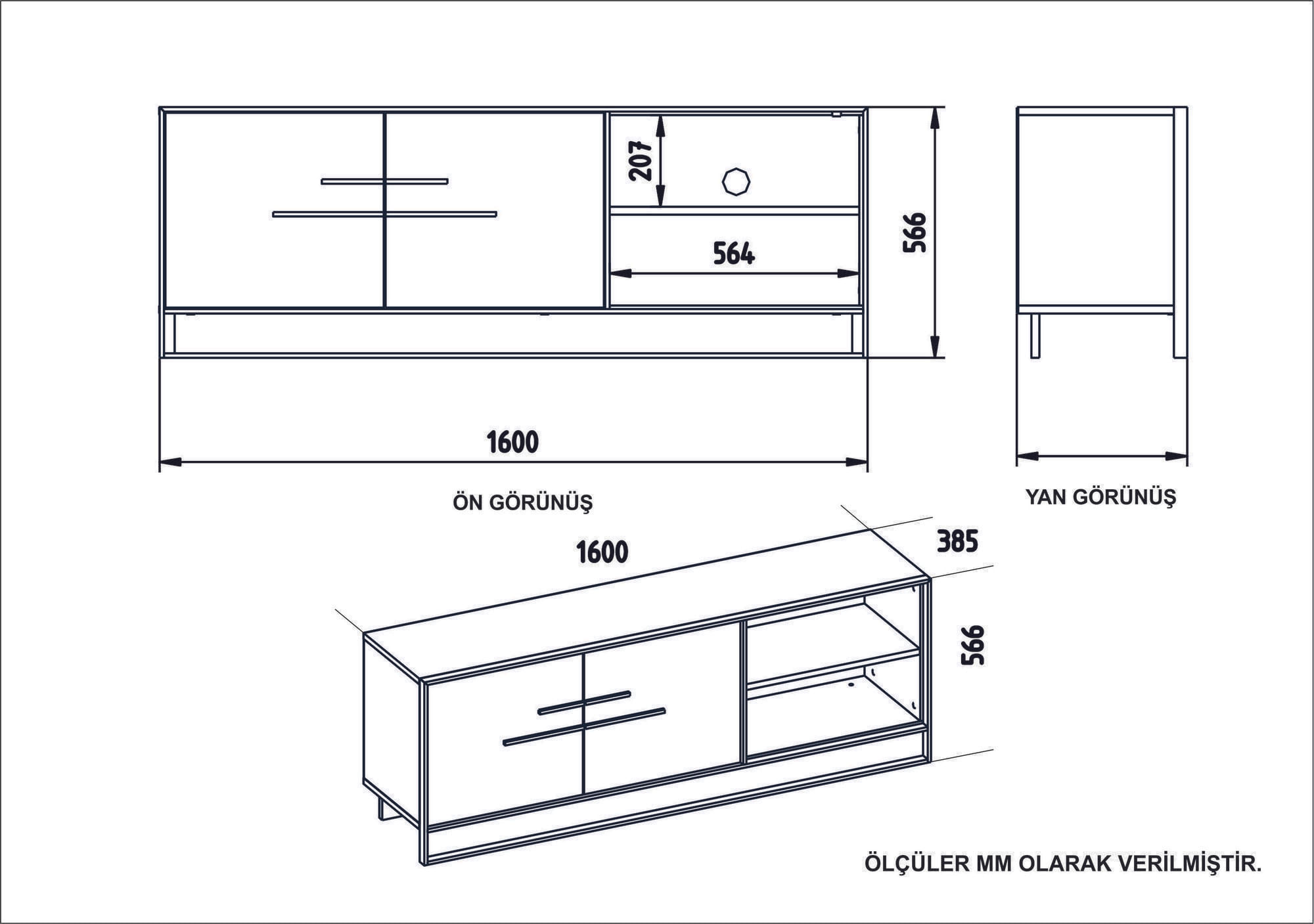 Comoda tv, Hanah Home, pal melaminat, auriu alb, 160x38.5x56.6 cm — imaginea 4
