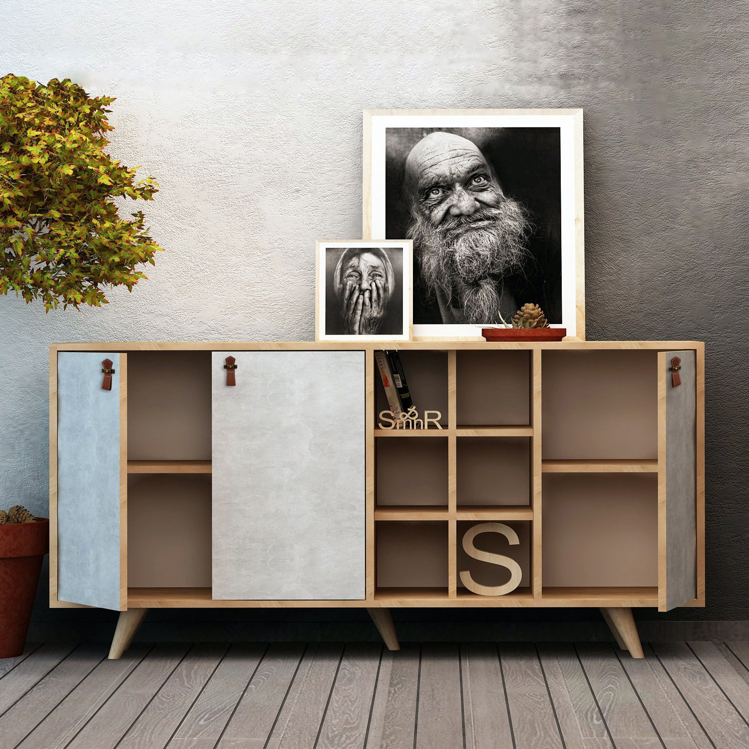 Consola, Hanah Home, pal melaminat, stejar si alb, 140x40x89 cm — imaginea 4