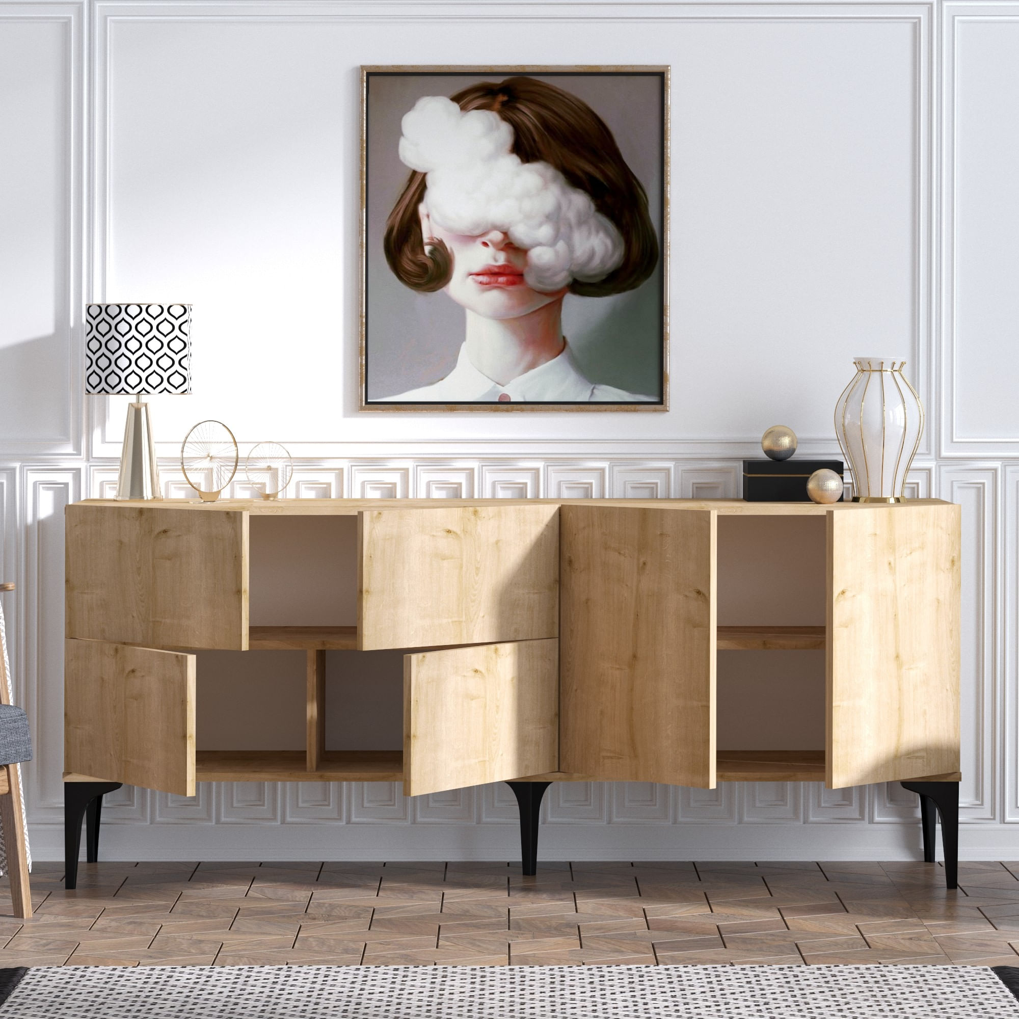 Consola, Hanah Home, pal melaminat, stejar safir, 180x40x80 cm — imaginea 4