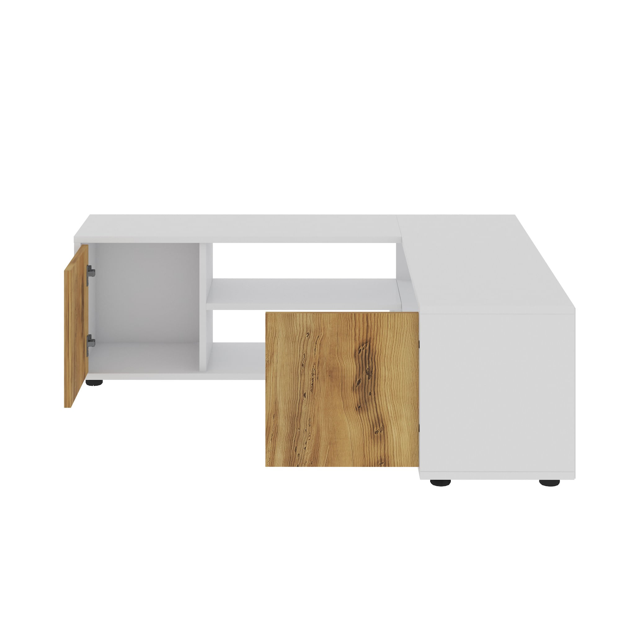Comoda tv, Hanah Home, pal melaminat, alb si stejar, 125x40x35 cm
