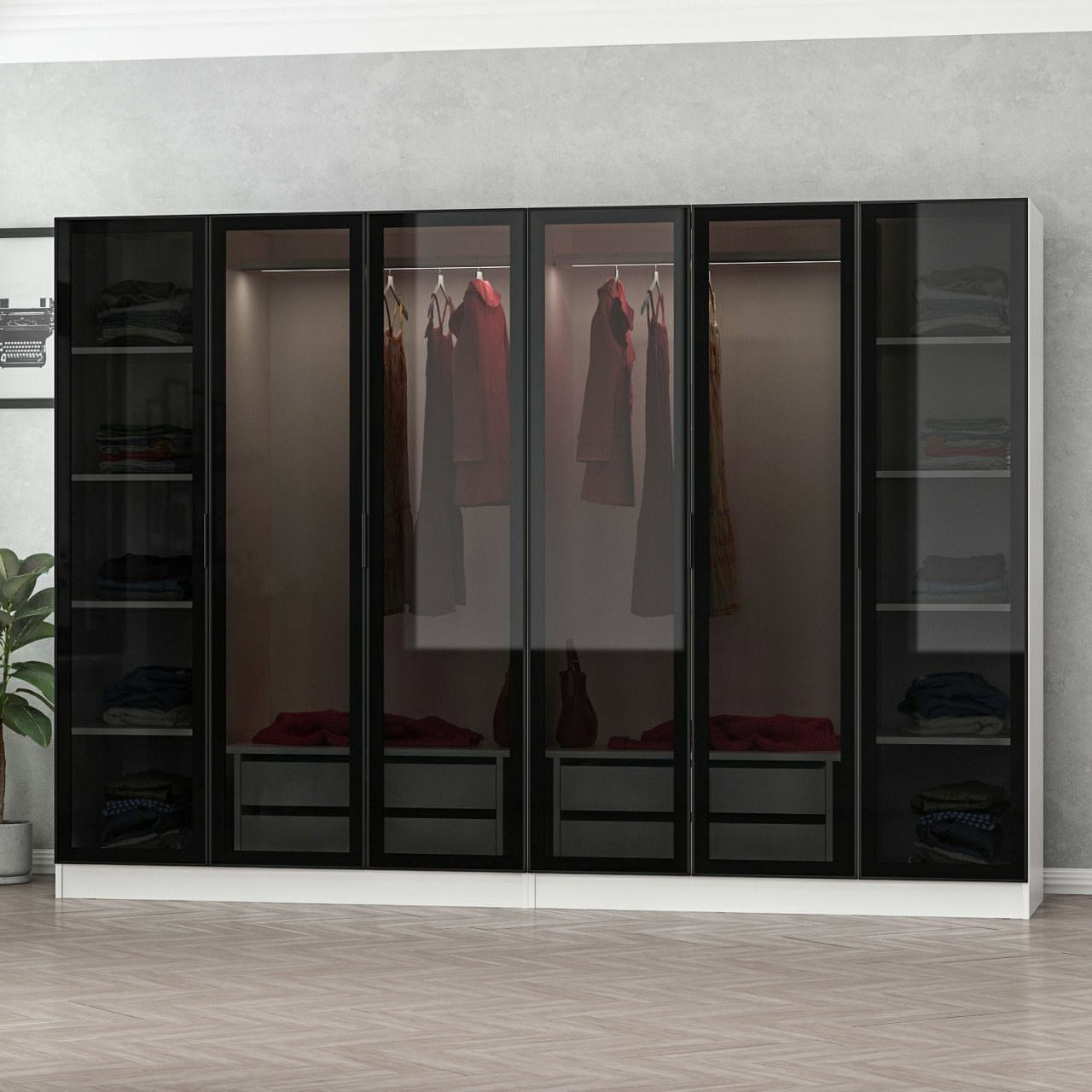 Sifonier, Hanah Home, pal melaminat, alb negru, 270x52x210 cm, 506MNR2735 — imaginea 3