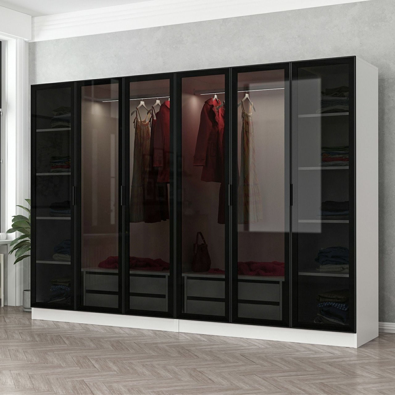 Sifonier, Hanah Home, pal melaminat, alb negru, 270x52x210 cm, 506MNR2735 — imaginea 5