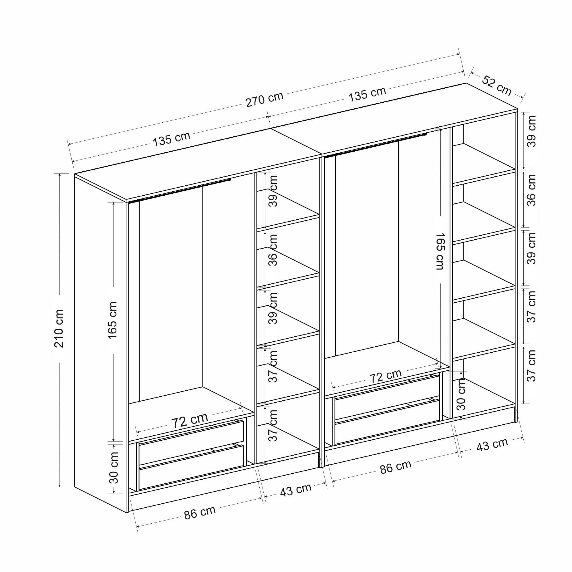 Sifonier, Hanah Home, pal melaminat, alb negru, 270x52x210 cm, 506MNR2735 — imaginea 6