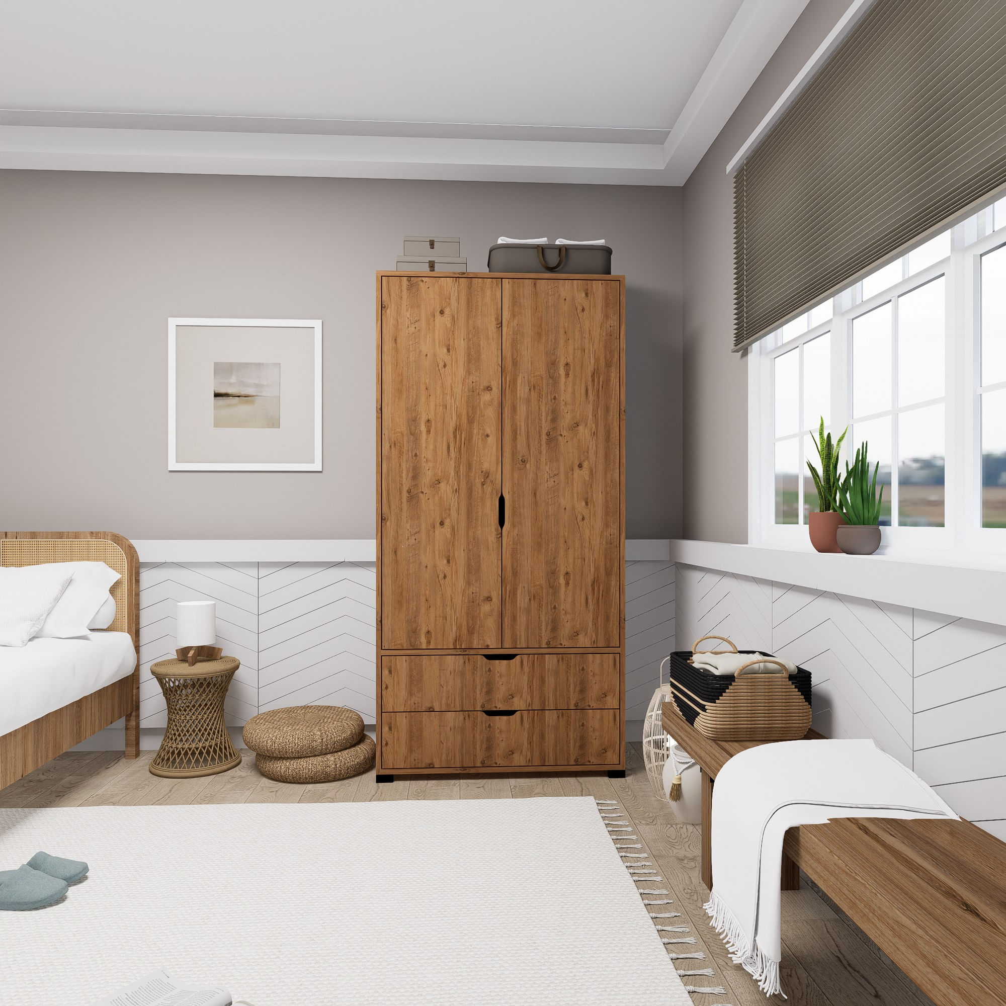 Dulap, Hanah Home, pal melaminat, pin atlantic, 90x45x183 cm — imaginea 2