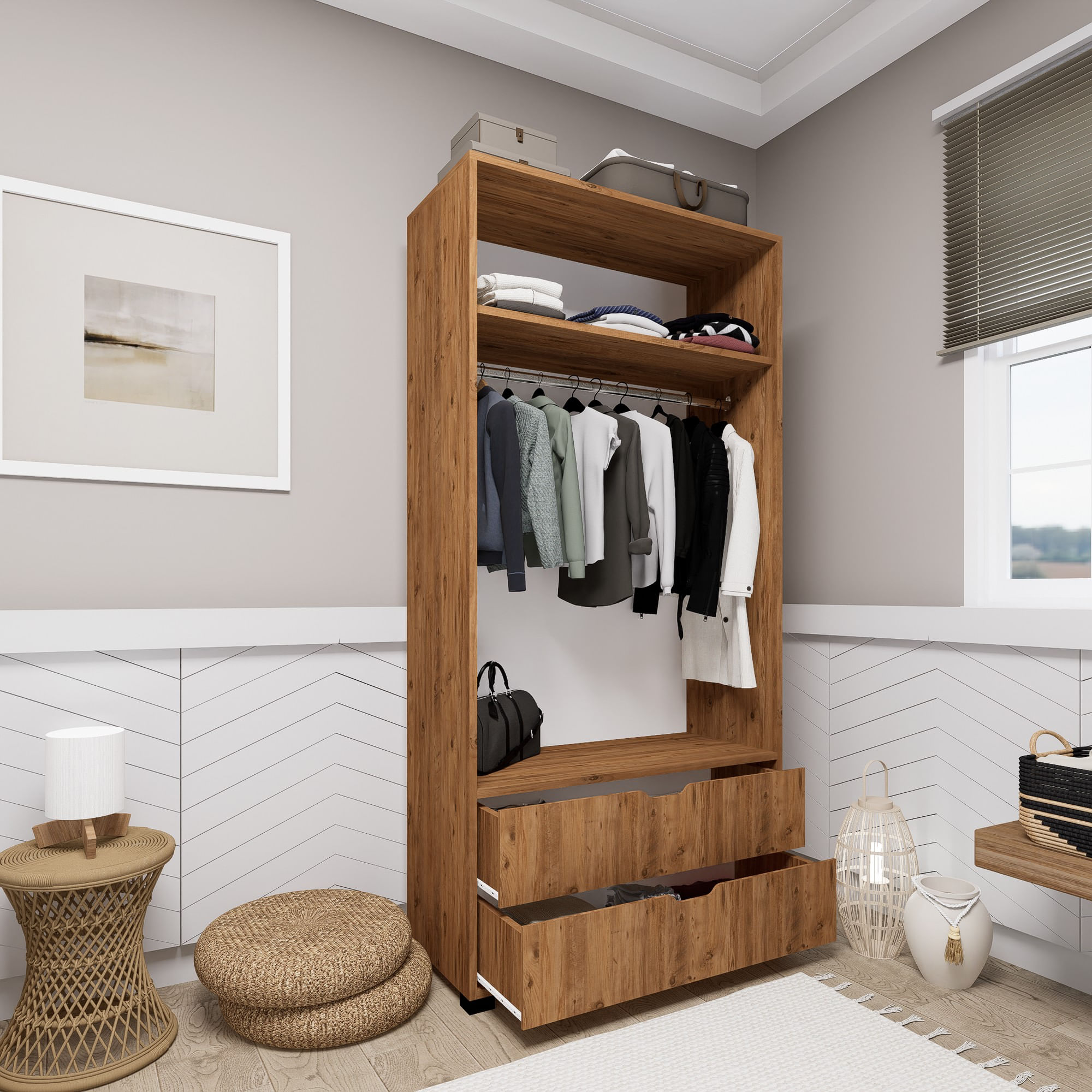 Dulap, Hanah Home, pal melaminat, pin atlantic, 90x45x183 cm — imaginea 5