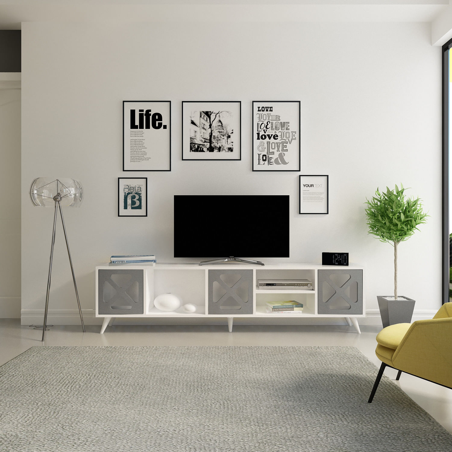 Comoda tv, Hanah Home, pal melaminat, alb si antracit, 180x45.7x29.5 cm — imaginea 3