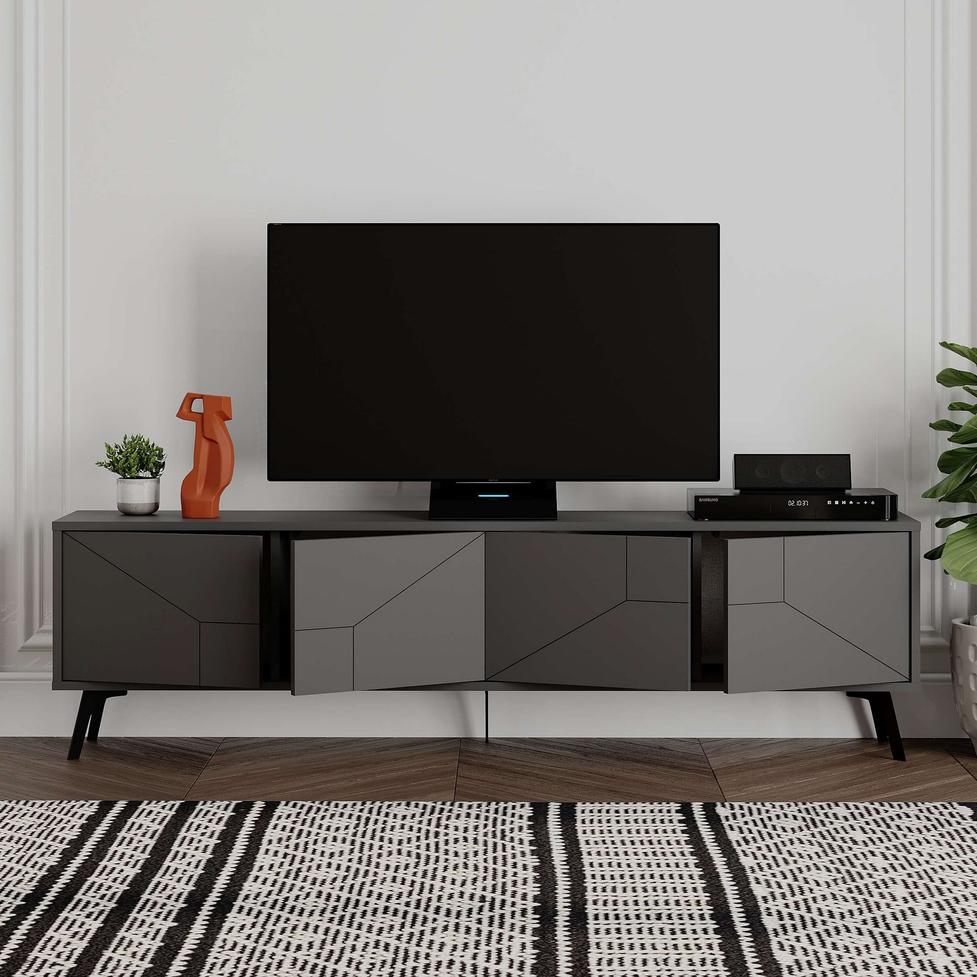 Comoda tv, Hanah Home, pal melaminat, antracit, 180x50x29.6 cm — imaginea 2