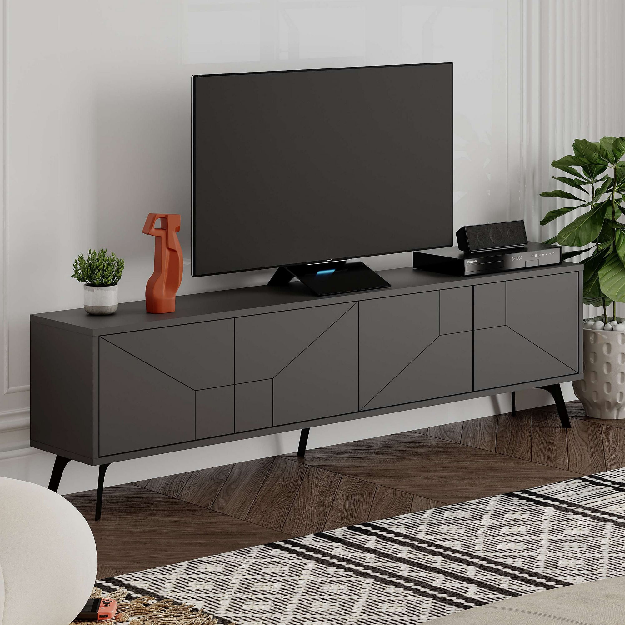 Comoda tv, Hanah Home, pal melaminat, antracit, 180x50x29.6 cm — imaginea 5