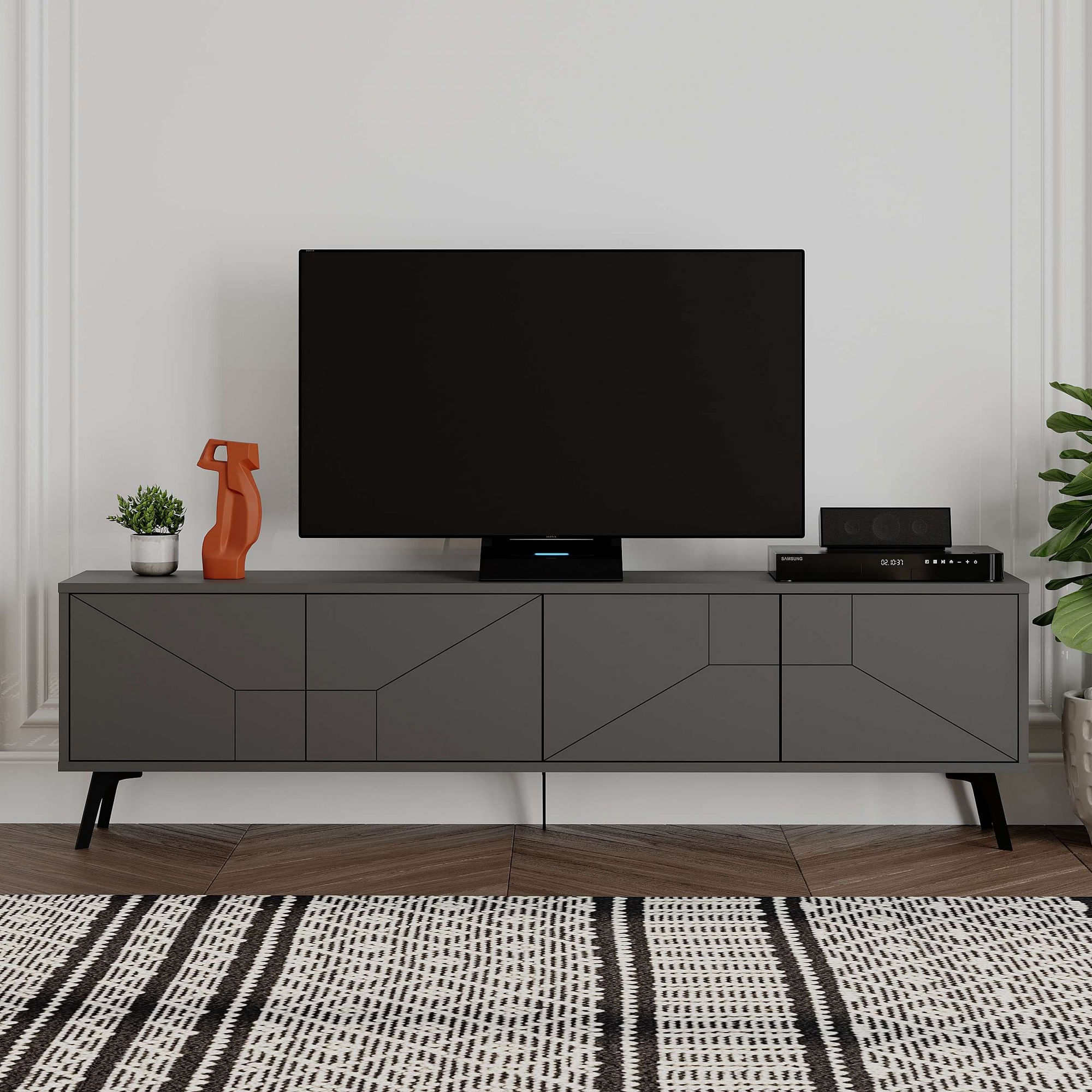 Comoda tv, Hanah Home, pal melaminat, antracit, 180x50x29.6 cm — imaginea 6