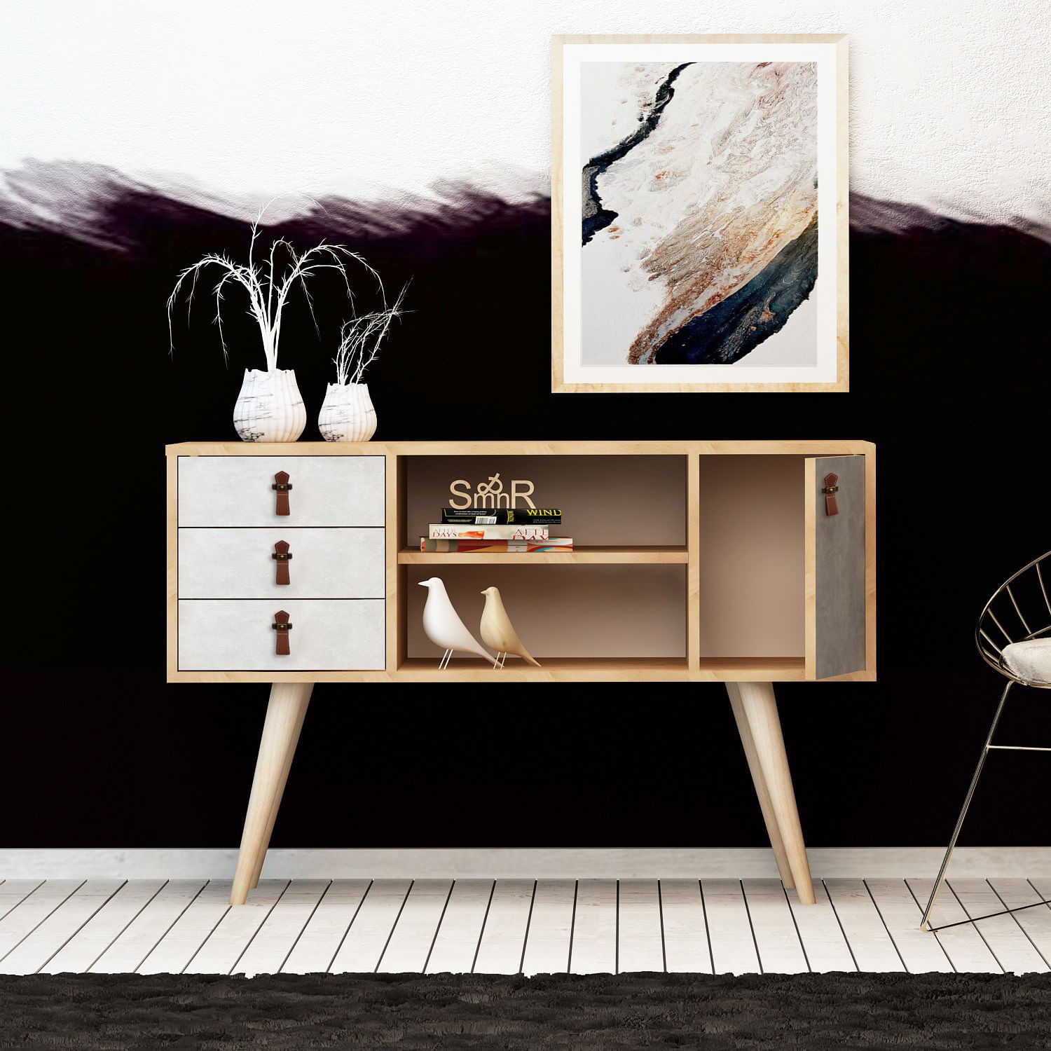 Consola, Hanah Home, pal melaminat, stejar si alb, 120x40x80 cm — imaginea 2