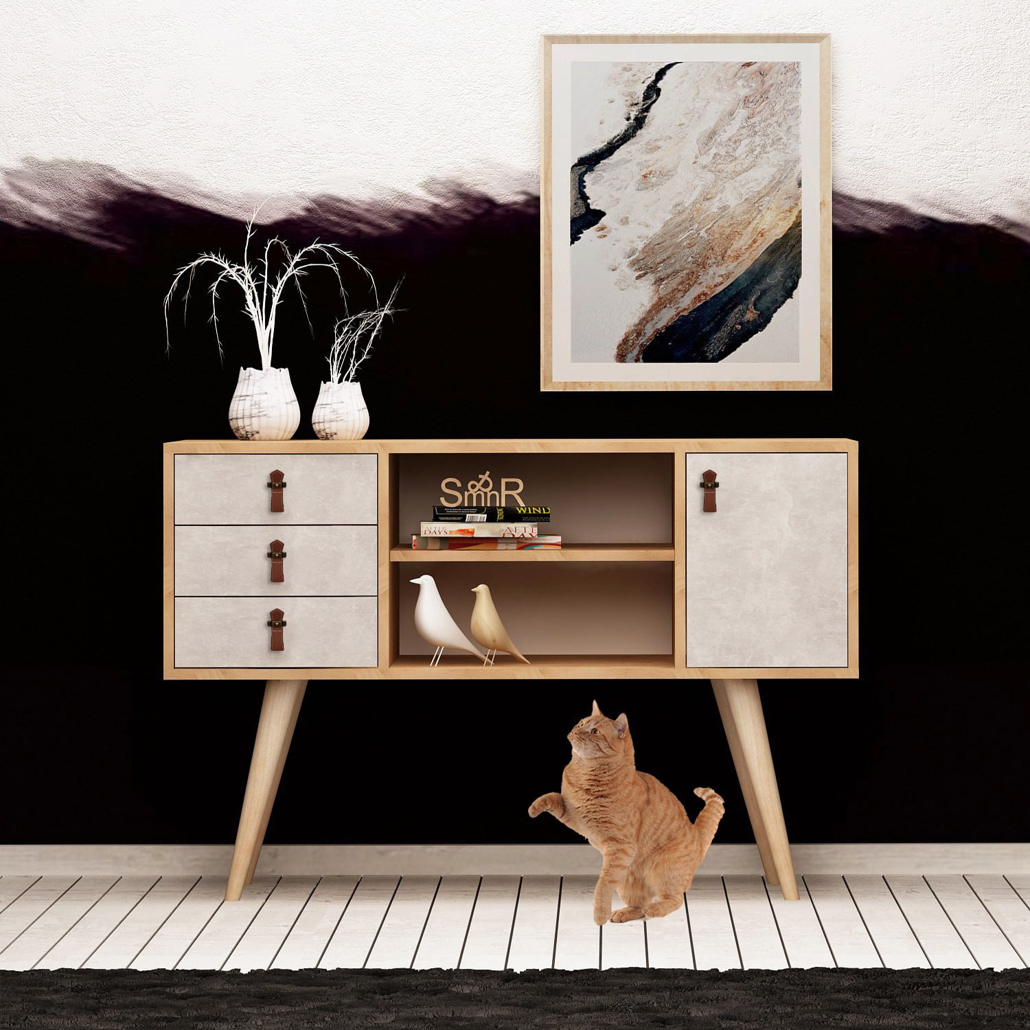 Consola, Hanah Home, pal melaminat, stejar si alb, 120x40x80 cm — imaginea 3