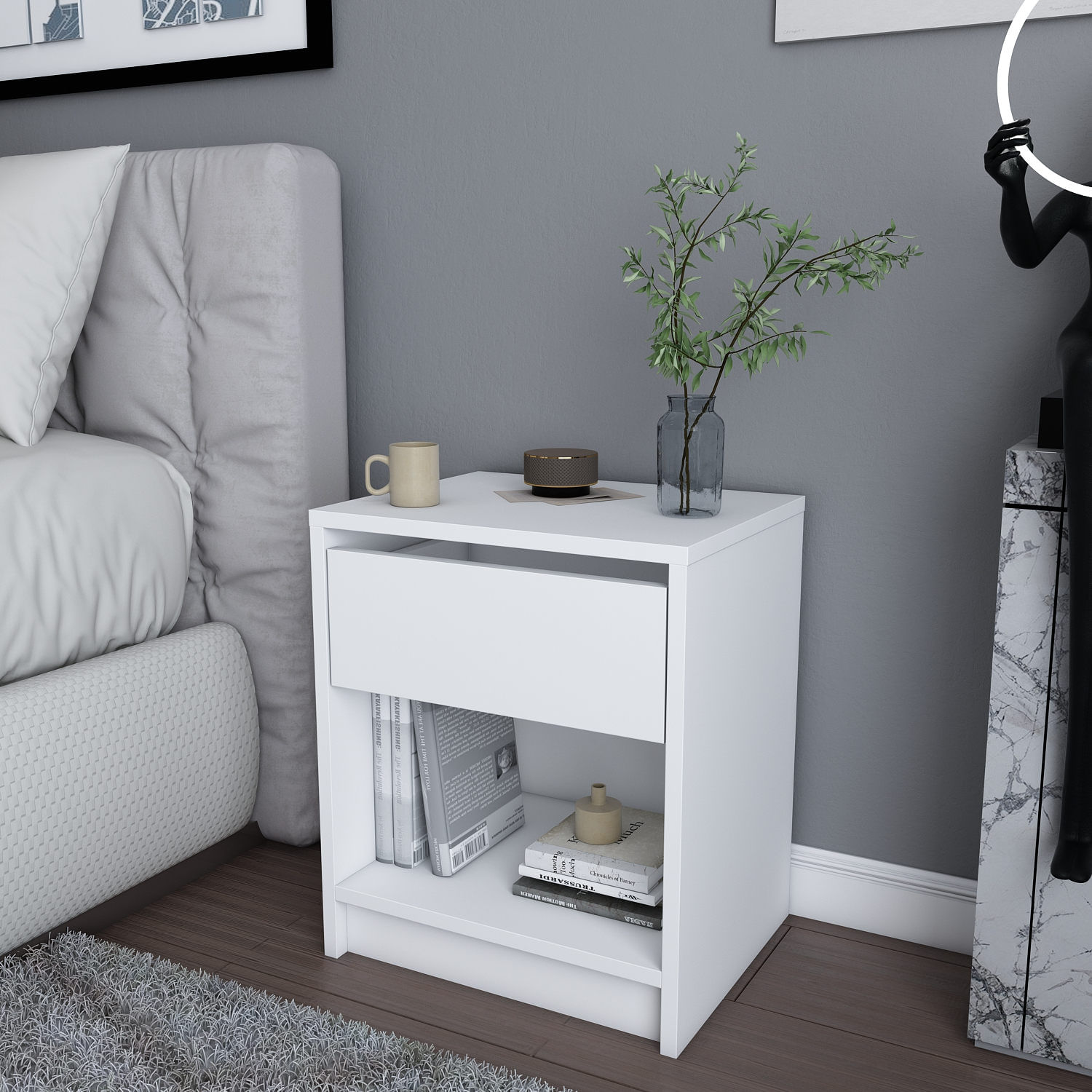Noptiera, Hanah Home, pal melaminat, alb, 44.6x35.9x52.8 cm — imaginea 5