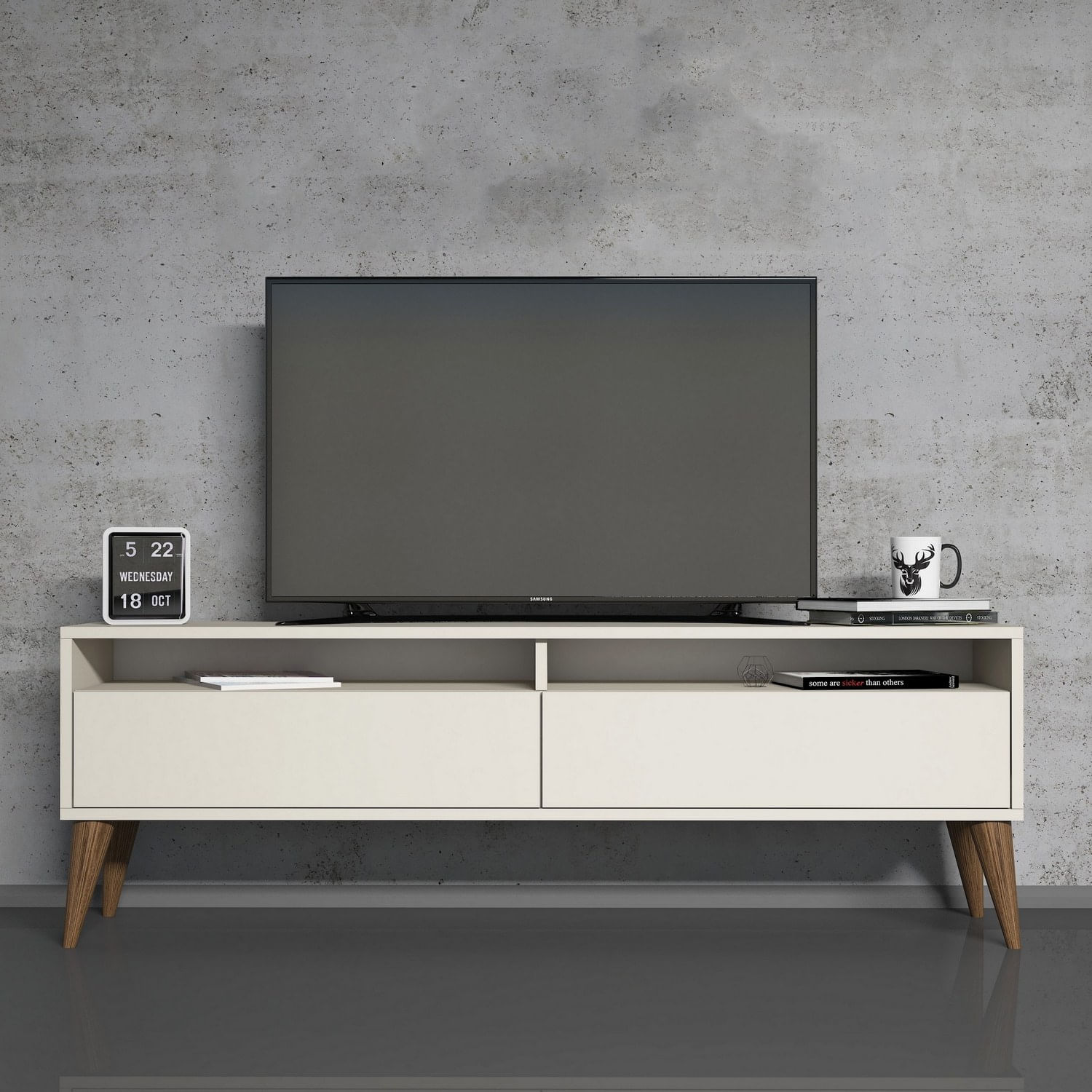 Comoda tv, Hanah Home, pal melaminat, crem, 150x50x30 cm, 845HCT5509 — imaginea 3