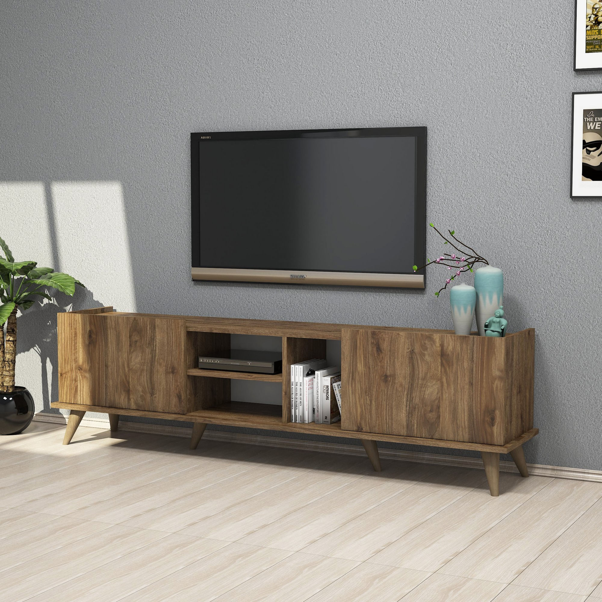 Comoda tv, Hanah Home, pal melaminat, nuc, 180x34x52 cm, 389MZA1101 — imaginea 4