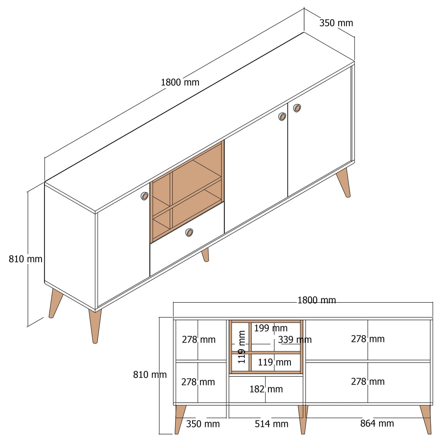 Consola, Hanah Home, pal melaminat, nuc, 180x35x81 cm