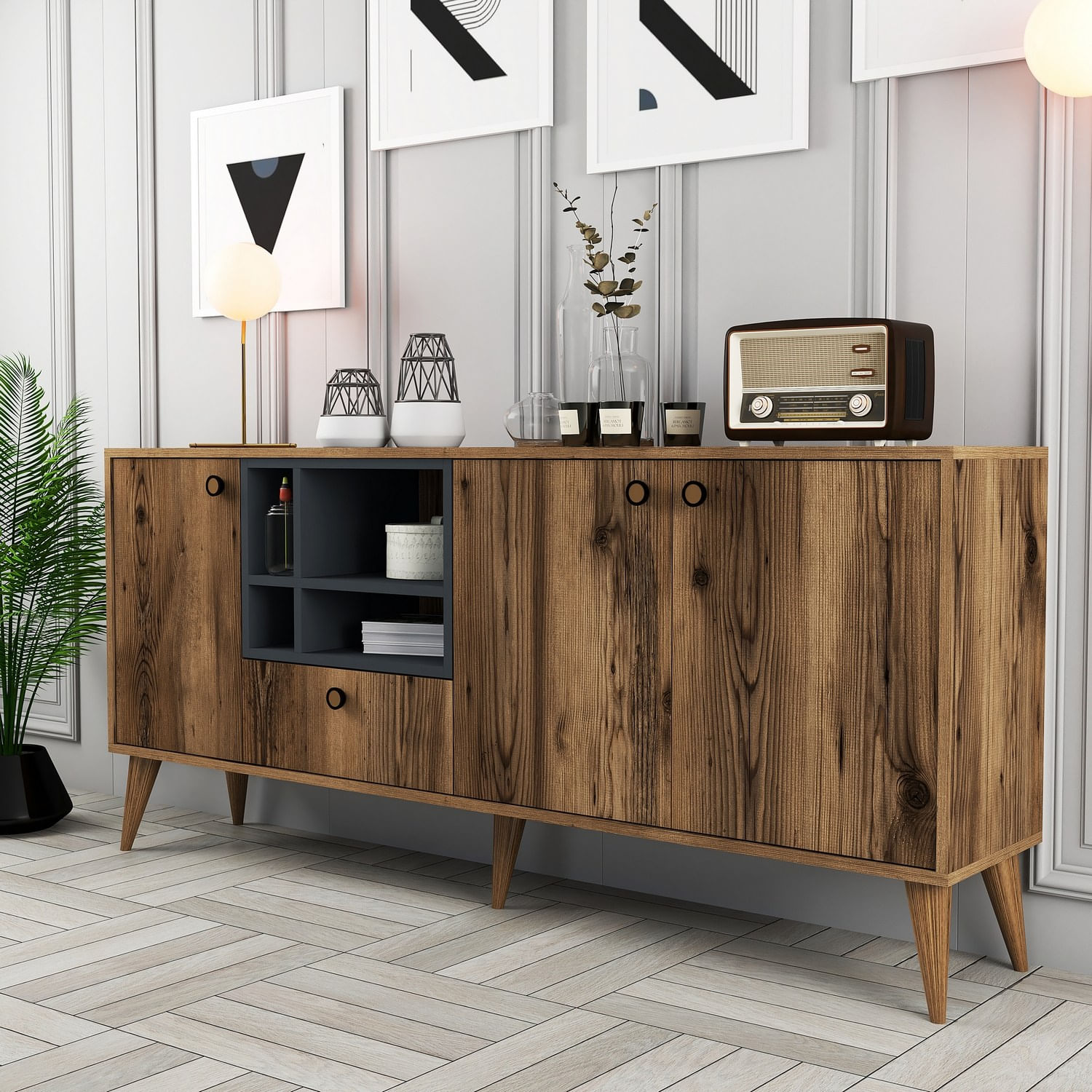 Consola, Hanah Home, pal melaminat, nuc, 180x35x81 cm — imaginea 7
