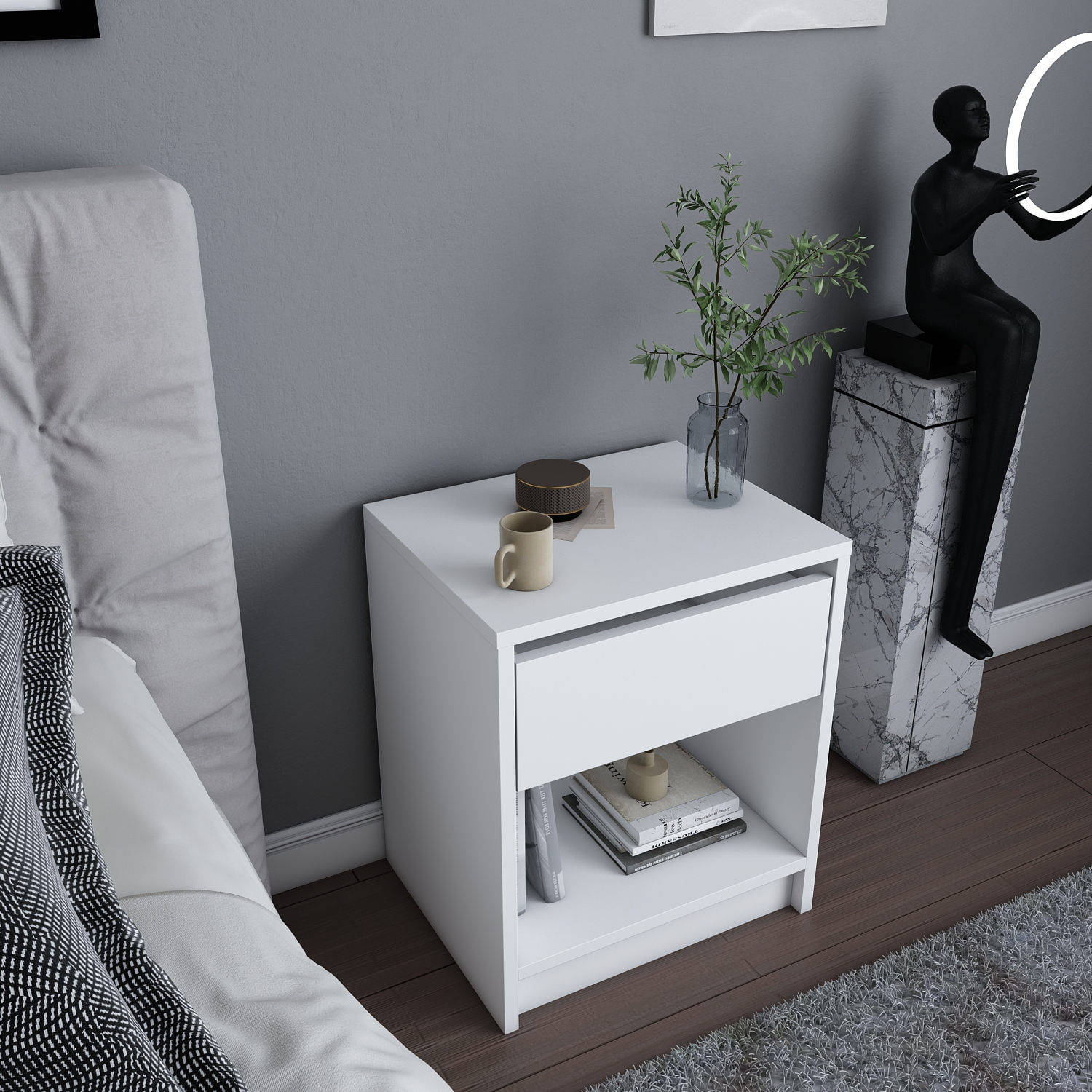 Noptiera, Hanah Home, pal melaminat, alb, 44.6x35.9x52.8 cm — imaginea 6
