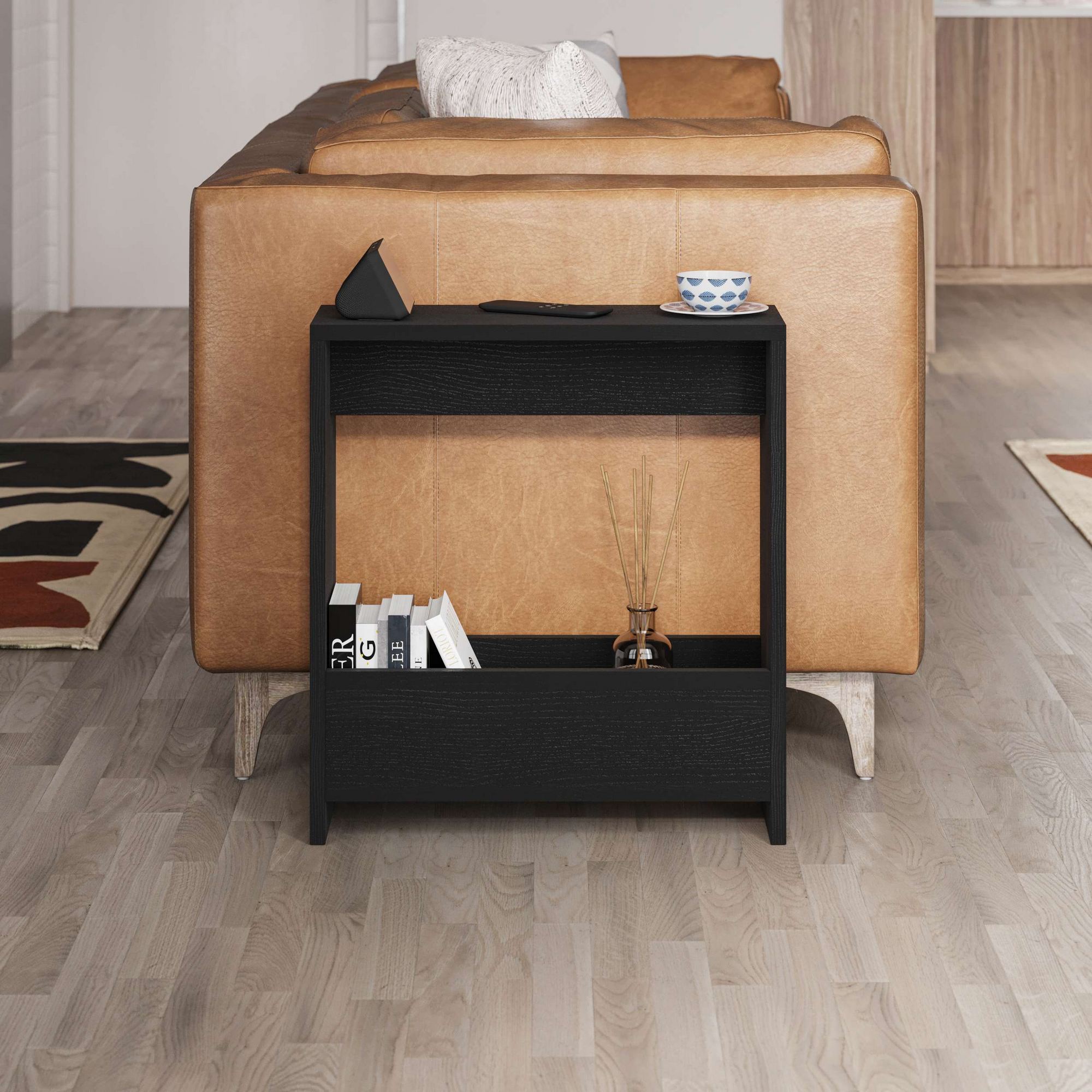 Consola, Hanah Home, pal melaminat, lemn negru, 55x20x60 cm — imaginea 3