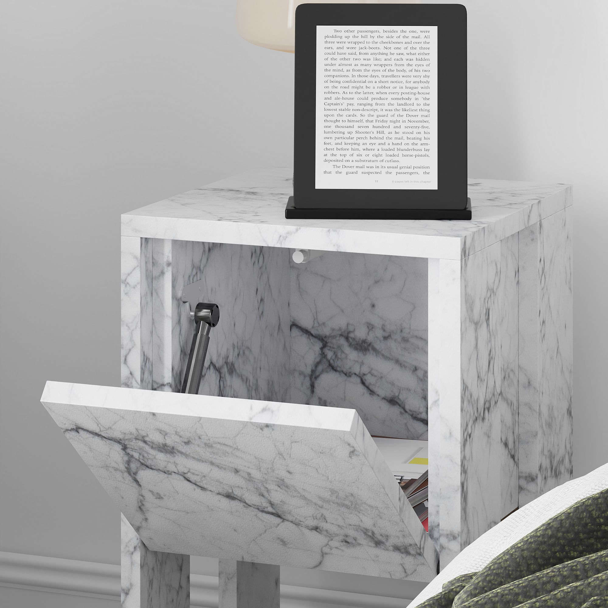 Noptiera, Hanah Home, panou de particule melaminat, marmura carrara, 30x30x55 cm, 776HMS3439 — imaginea 2