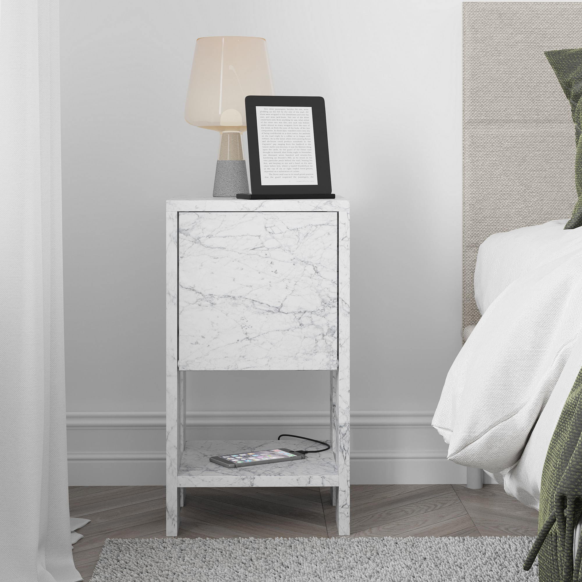 Noptiera, Hanah Home, panou de particule melaminat, marmura carrara, 30x30x55 cm, 776HMS3439 — imaginea 3