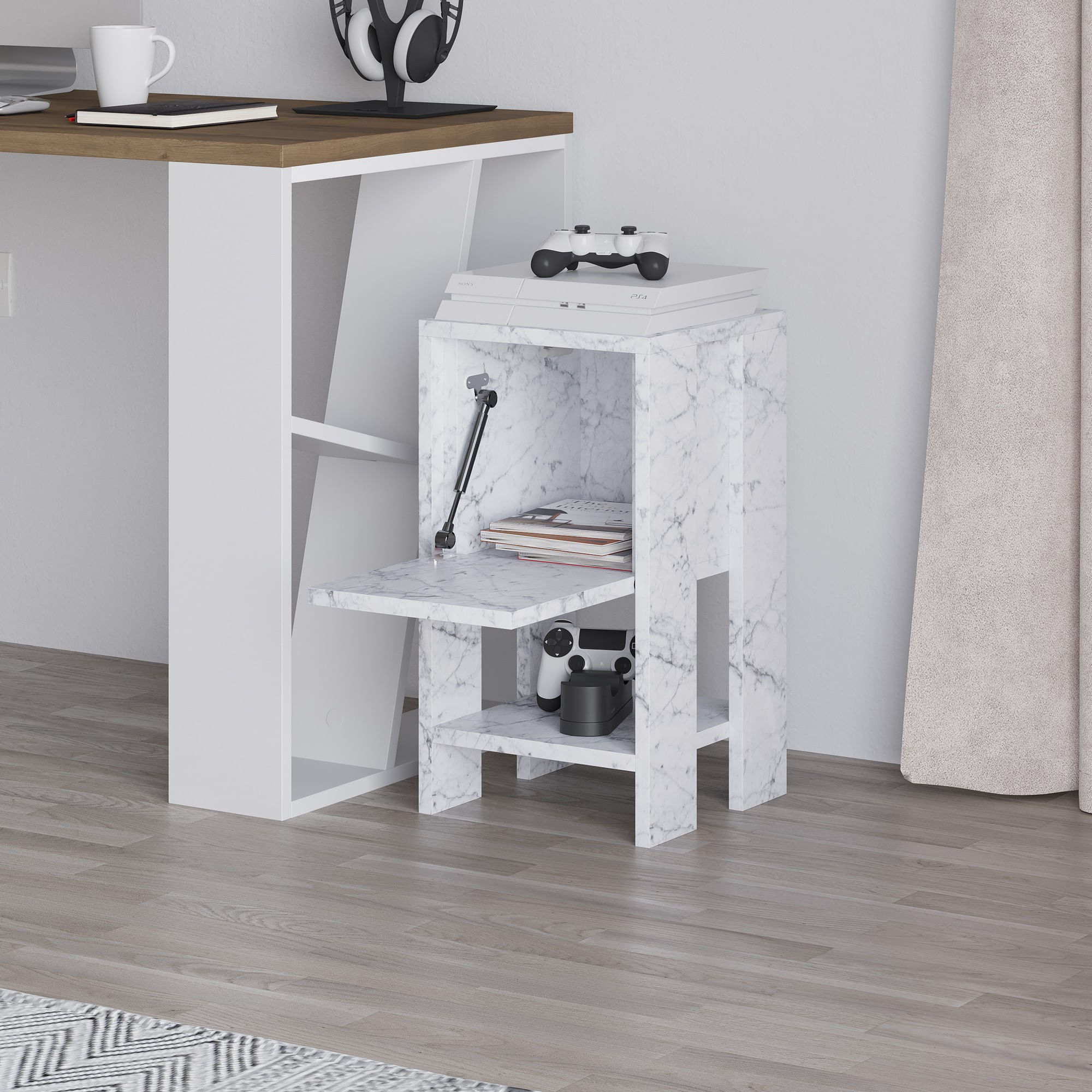 Noptiera, Hanah Home, panou de particule melaminat, marmura carrara, 30x30x55 cm, 776HMS3439 — imaginea 7
