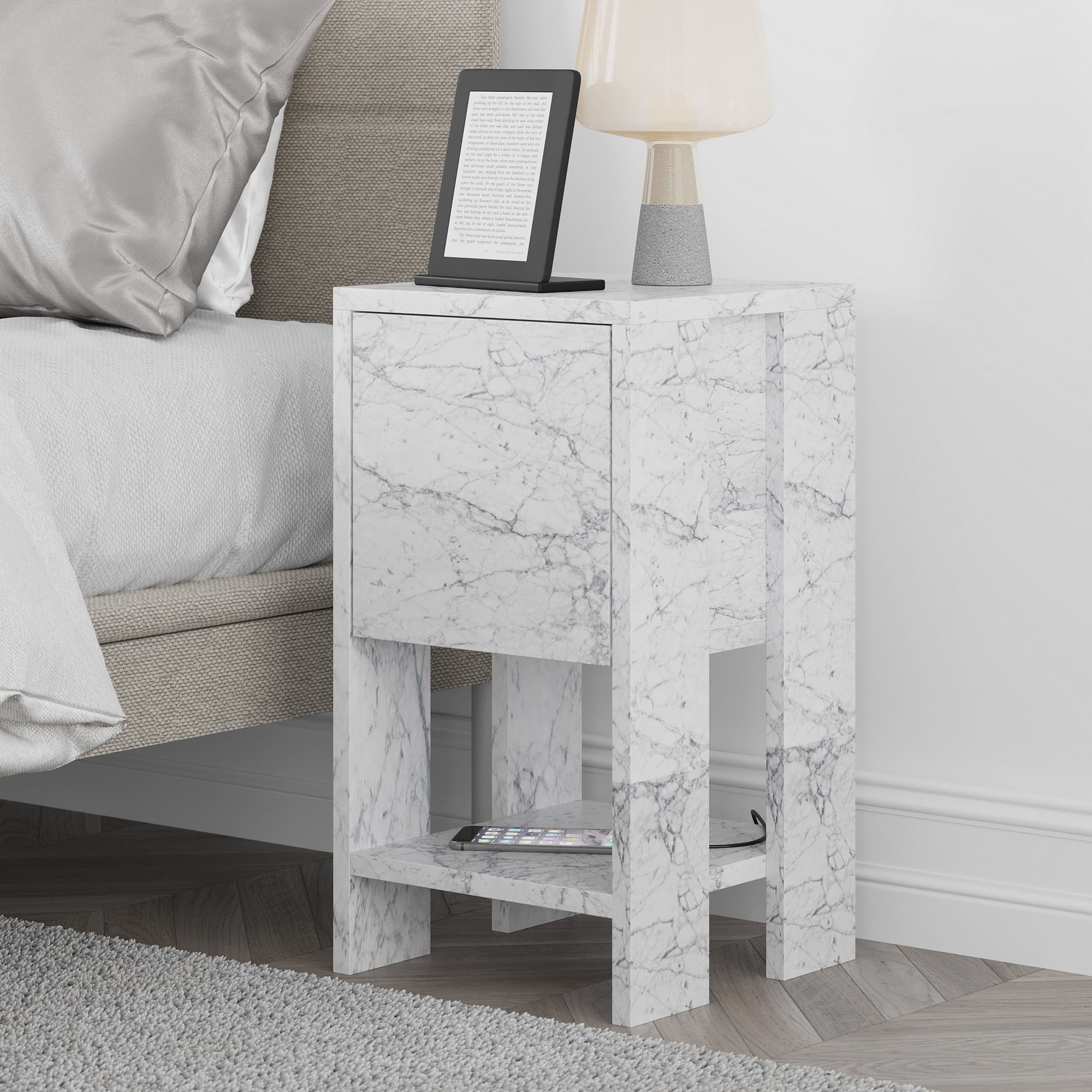 Noptiera, Hanah Home, panou de particule melaminat, marmura carrara, 30x30x55 cm, 776HMS3439 — imaginea 9