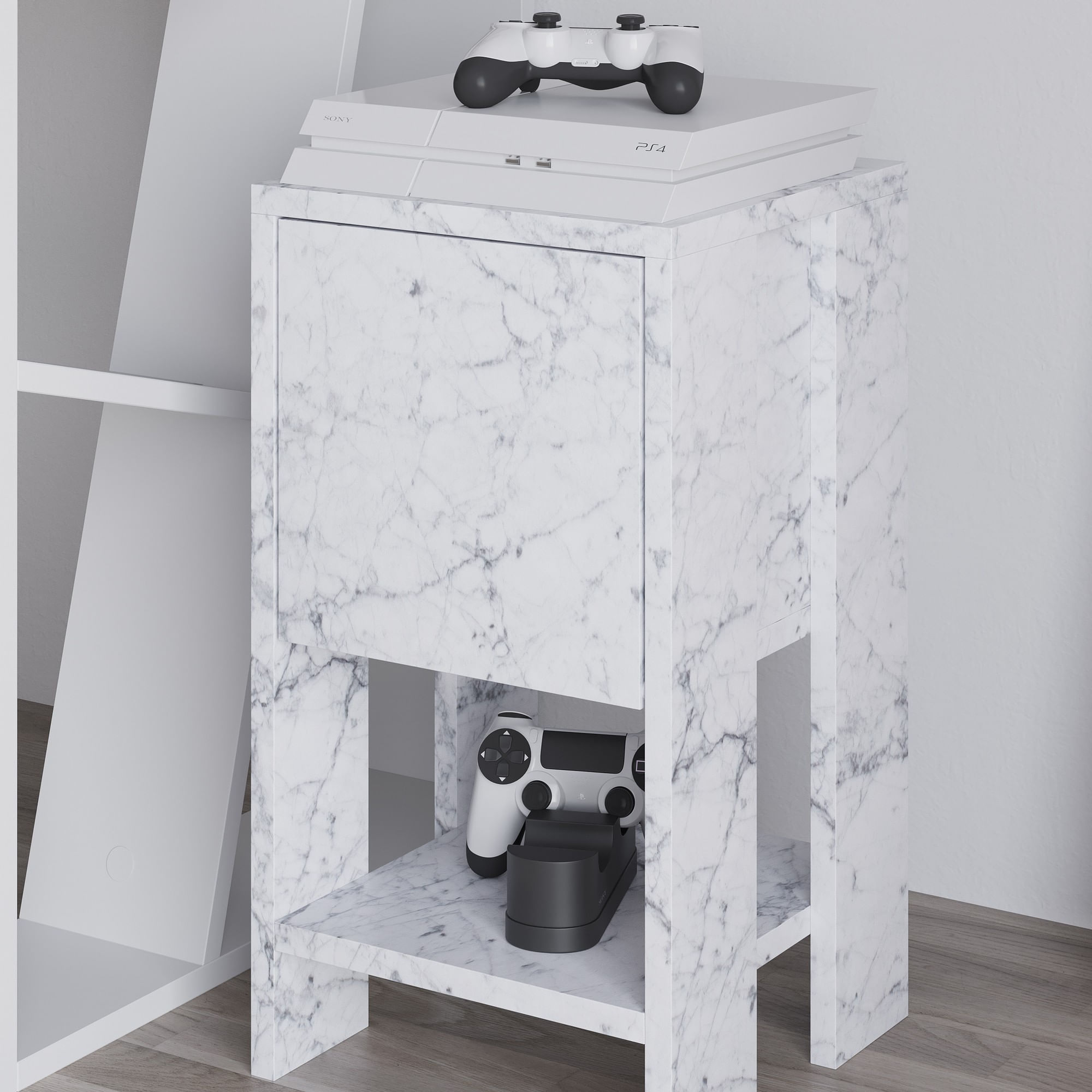 Noptiera, Hanah Home, panou de particule melaminat, marmura carrara, 30x30x55 cm, 776HMS3439 — imaginea 10