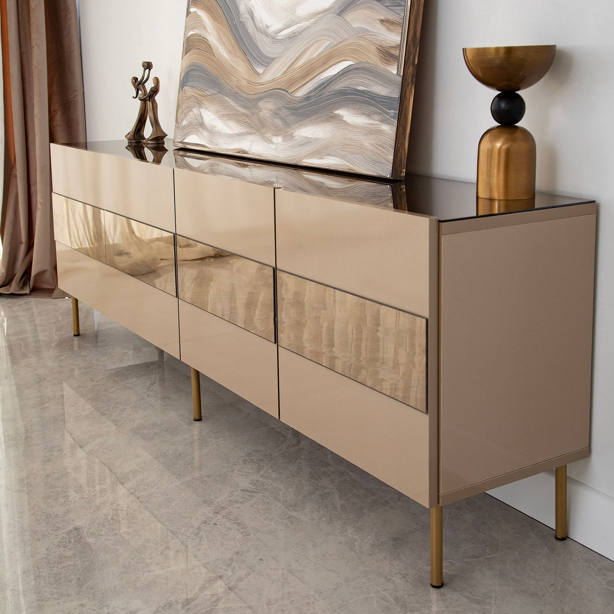 Comoda tv, Hanah Home, mdf, bronz si auriu, 180x35x59 cm