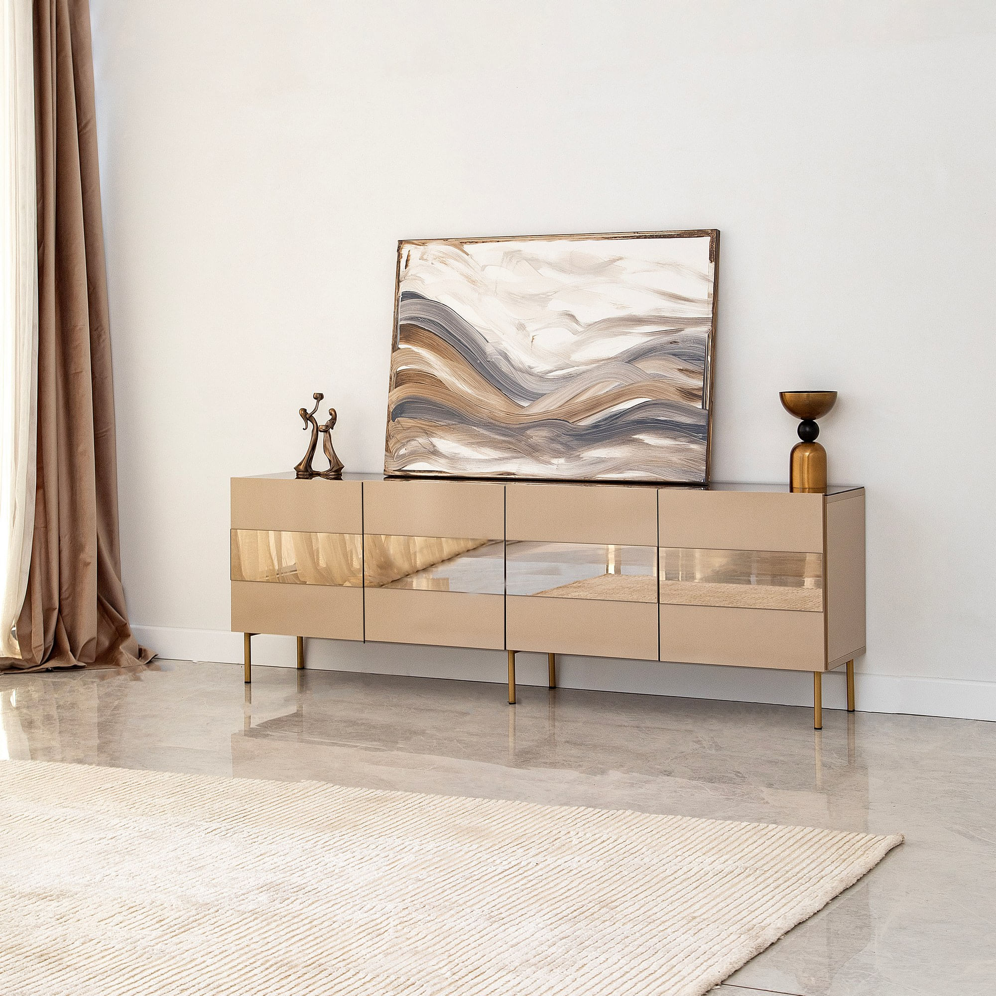 Comoda tv, Hanah Home, mdf, bronz si auriu, 180x35x59 cm — imaginea 3